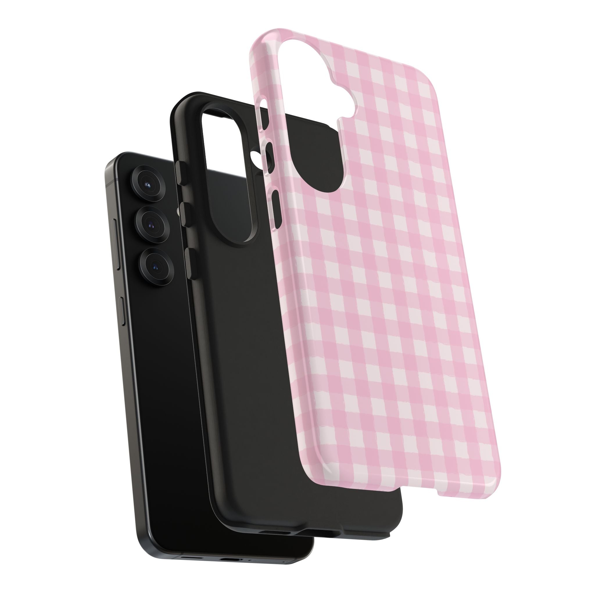 Pink Gingham Tough Samsung Case – Protective Check Pattern Cover for Women & Teens