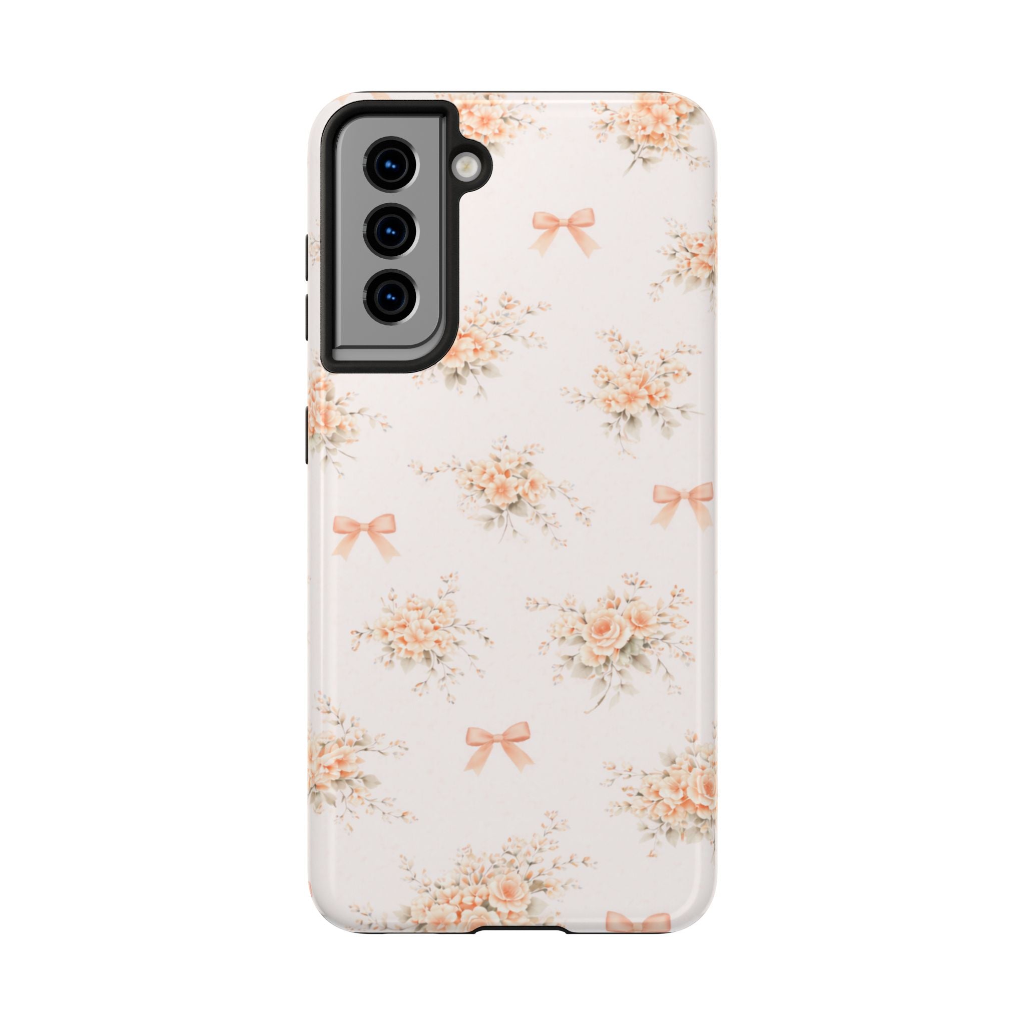 Vintage Peach Floral Bouquet Samsung Galaxy Case, Bow Pattern Pastel Floral