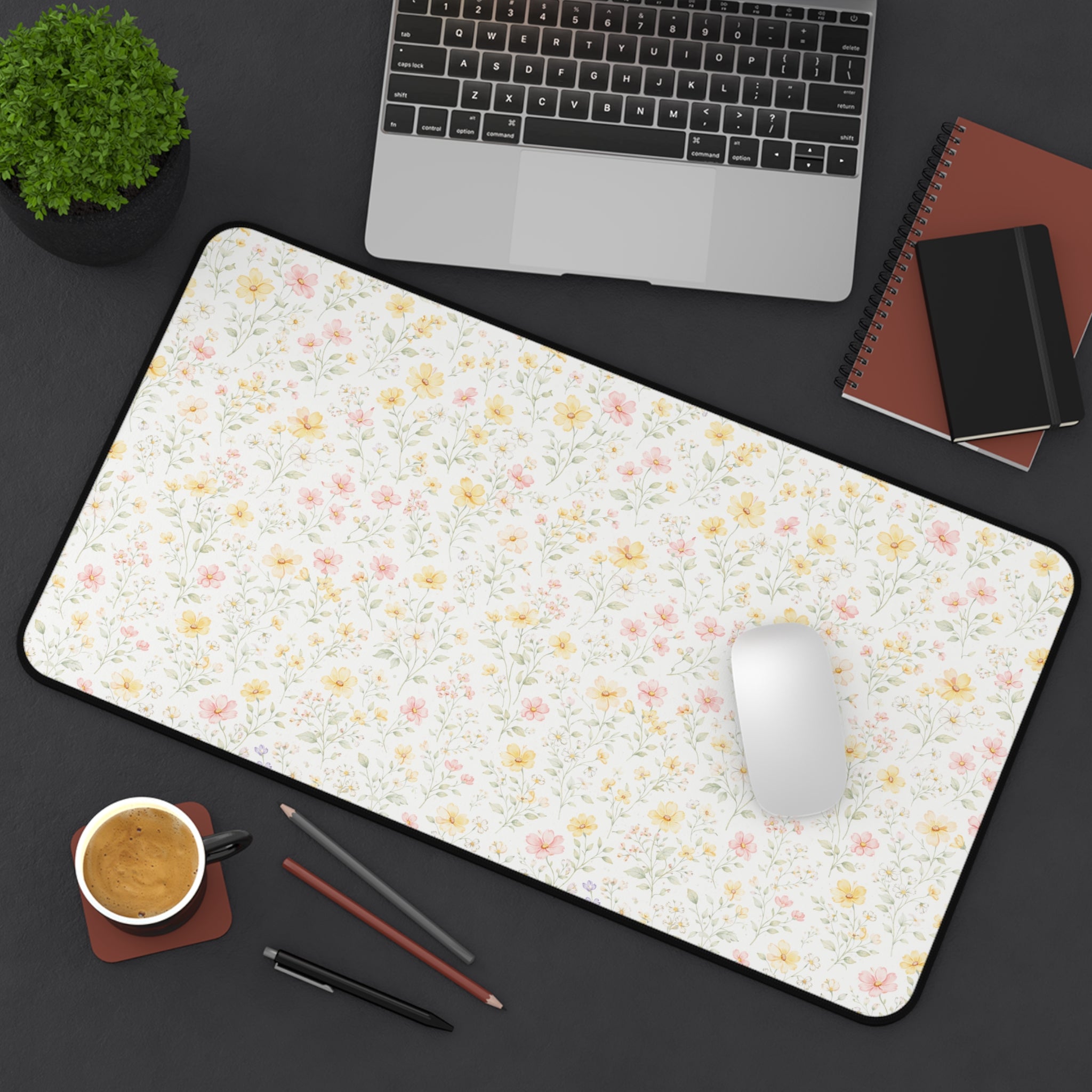 Tiny Pastel Wildflowers Desk Mat, Floral Mouse Pad Deskpad