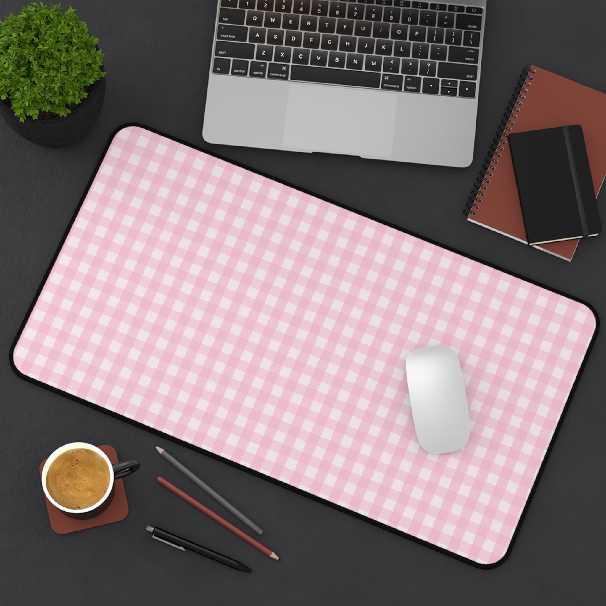 Pink Gingham Desk Mat – Cute Pastel Mousepad for Home Office & Study