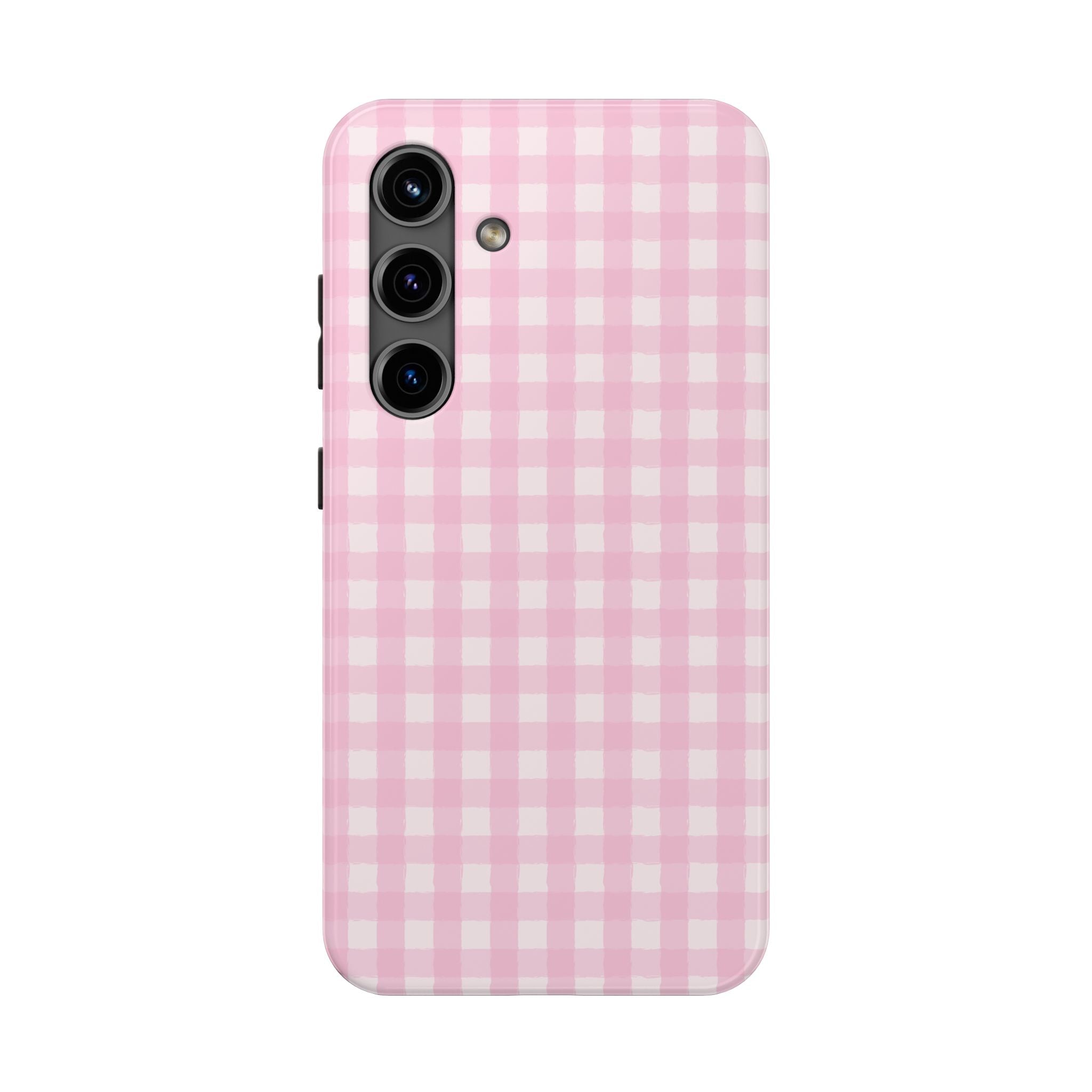 Pink Gingham Tough Samsung Case – Protective Check Pattern Cover for Women & Teens