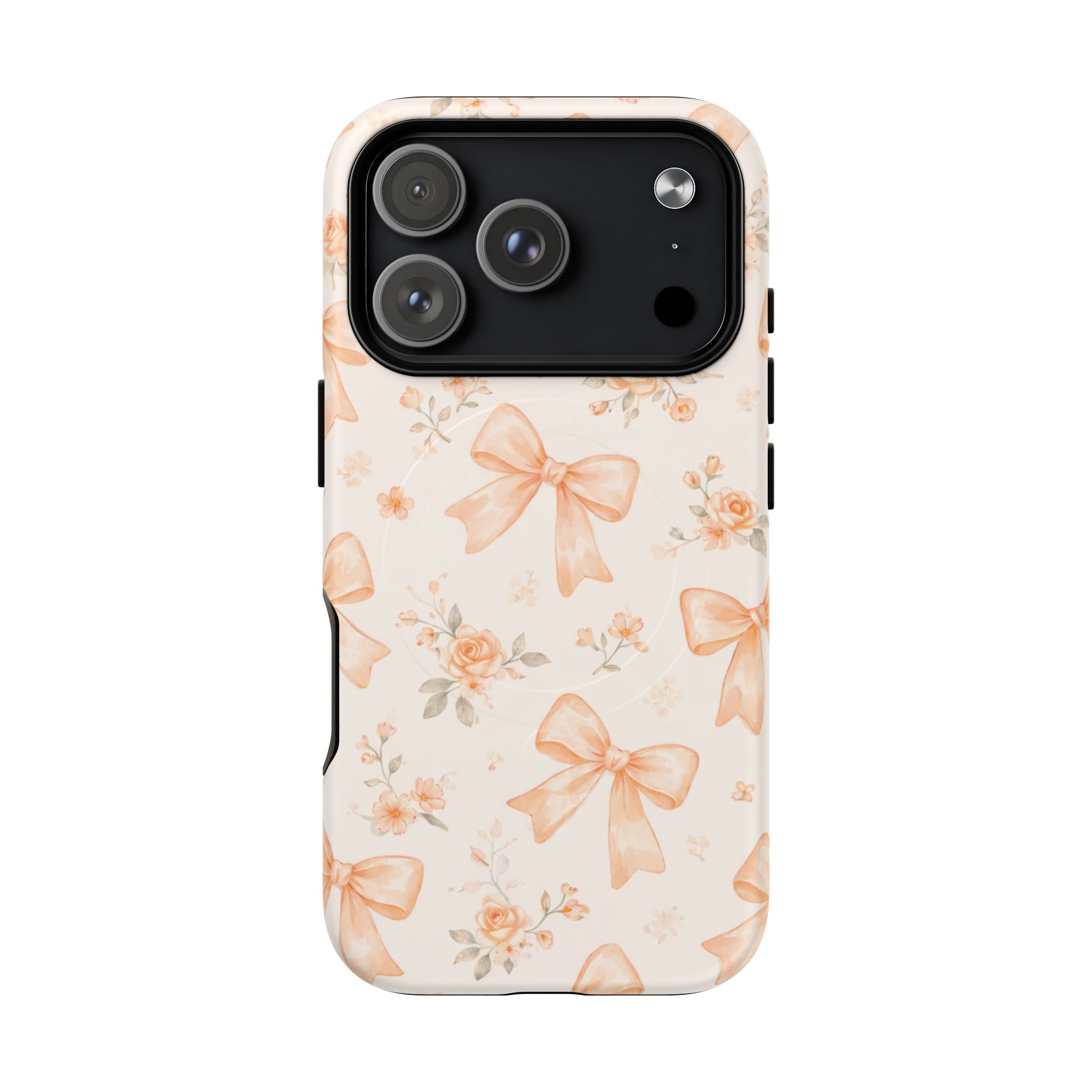 Floral Peach Bow iPhone Case – MagSafe Compatible