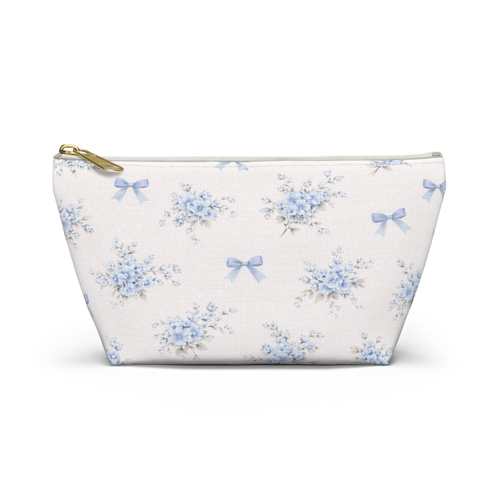 Blue Floral Bow Accessory Pouch
