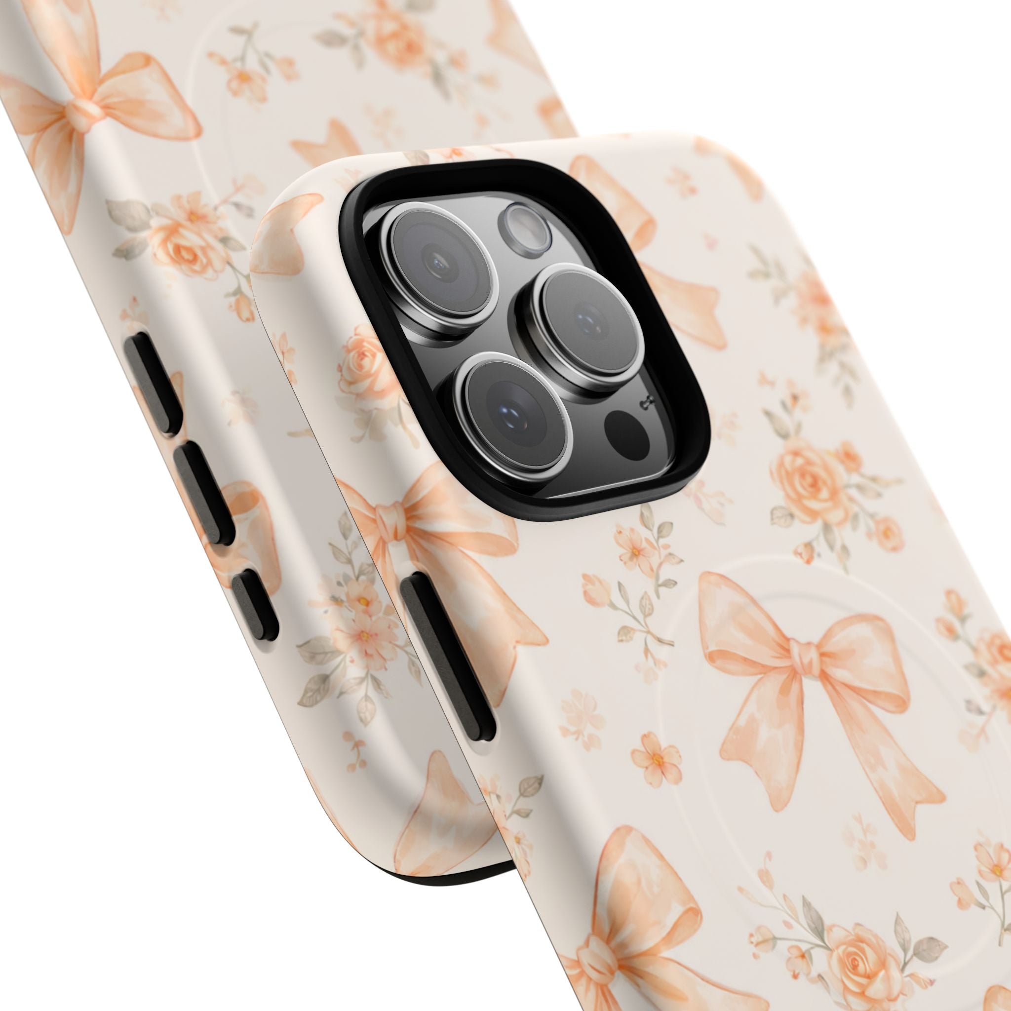 Floral Peach Bow iPhone Case – MagSafe Compatible