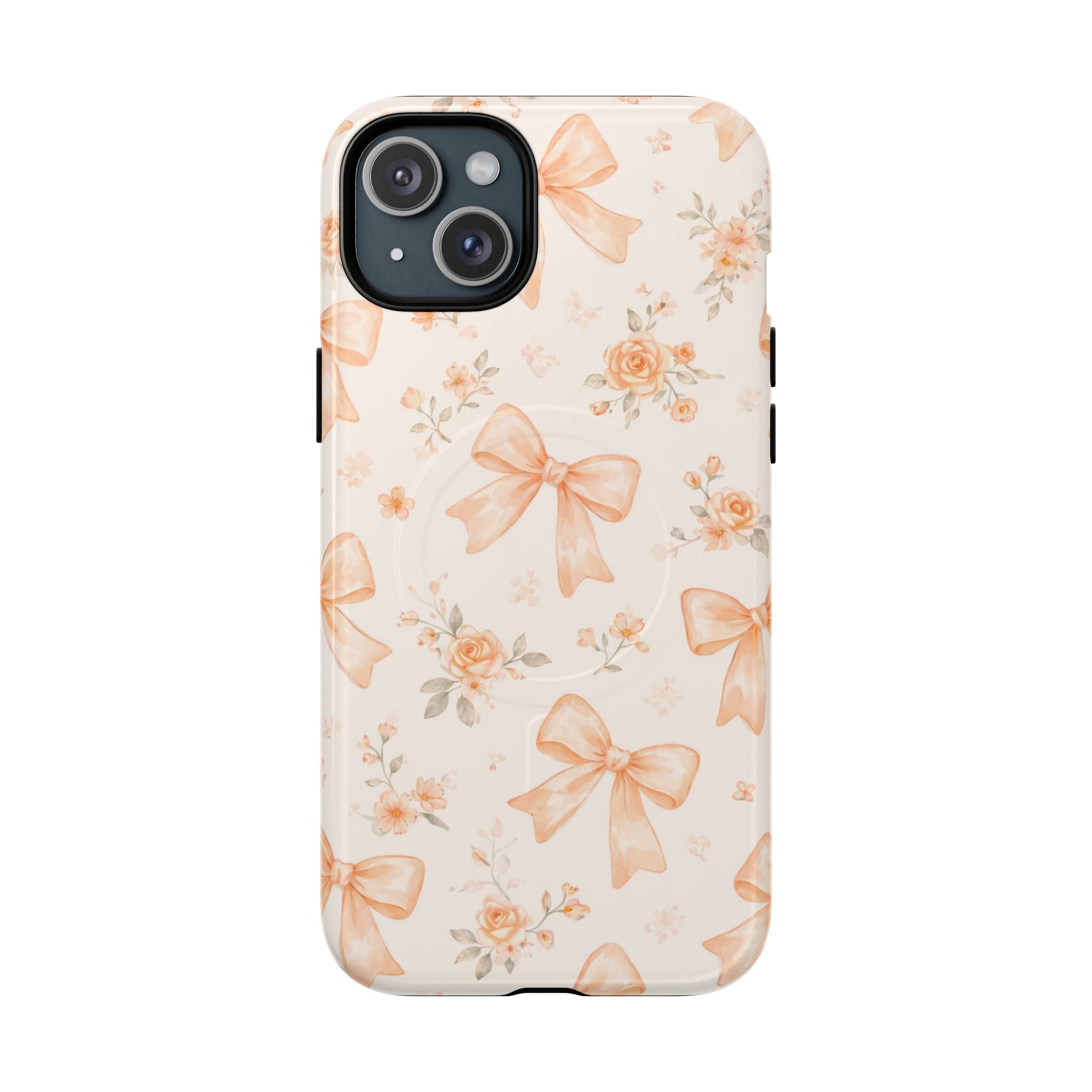 Floral Peach Bow iPhone Case – MagSafe Compatible