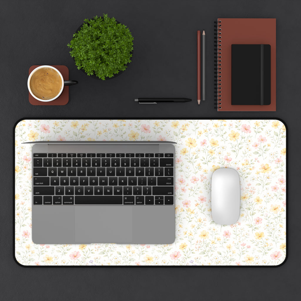 Tiny Pastel Wildflowers Desk Mat, Floral Mouse Pad Deskpad