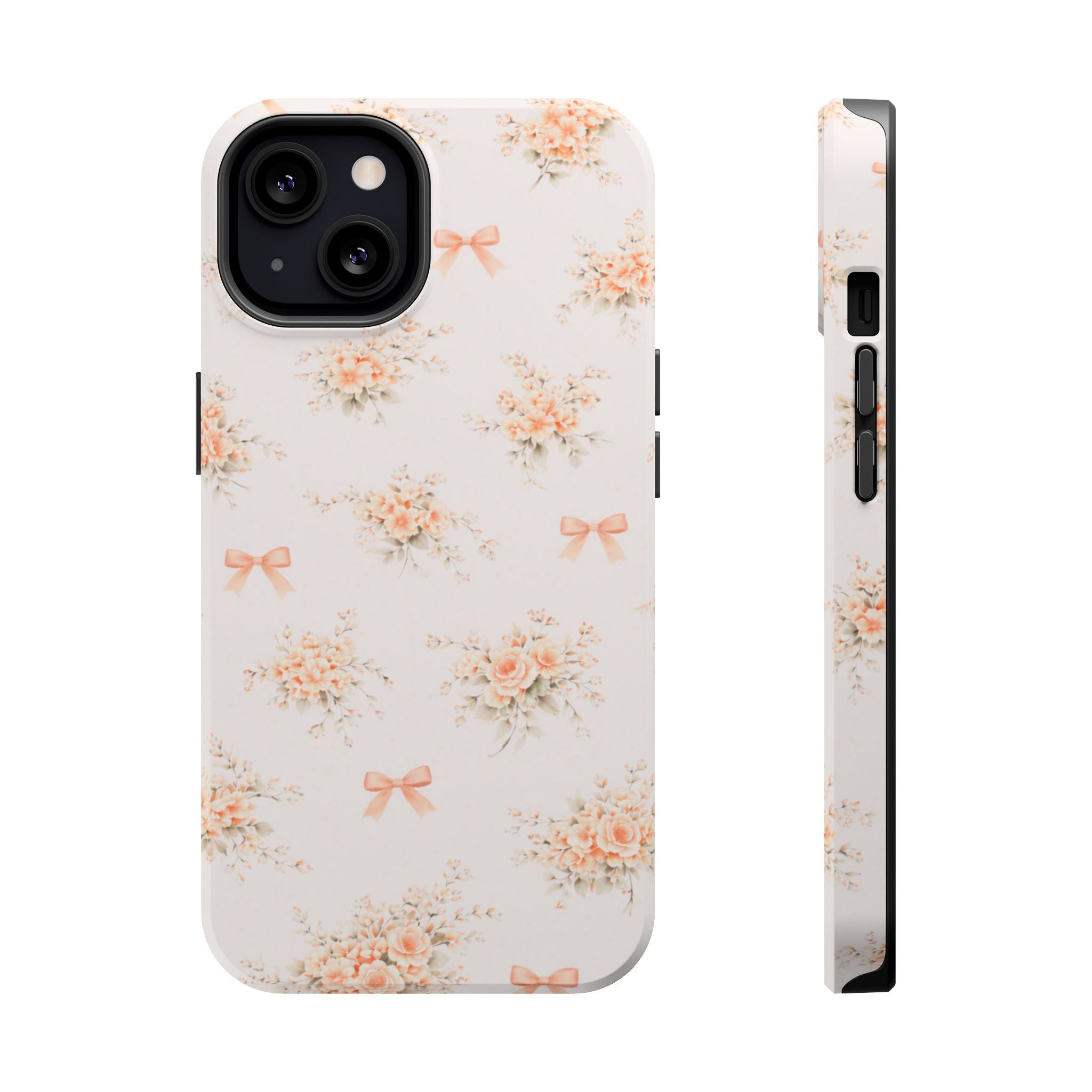 Vintage Peach Floral Bow iPhone Case | Magnetic Impact-Resistant Case