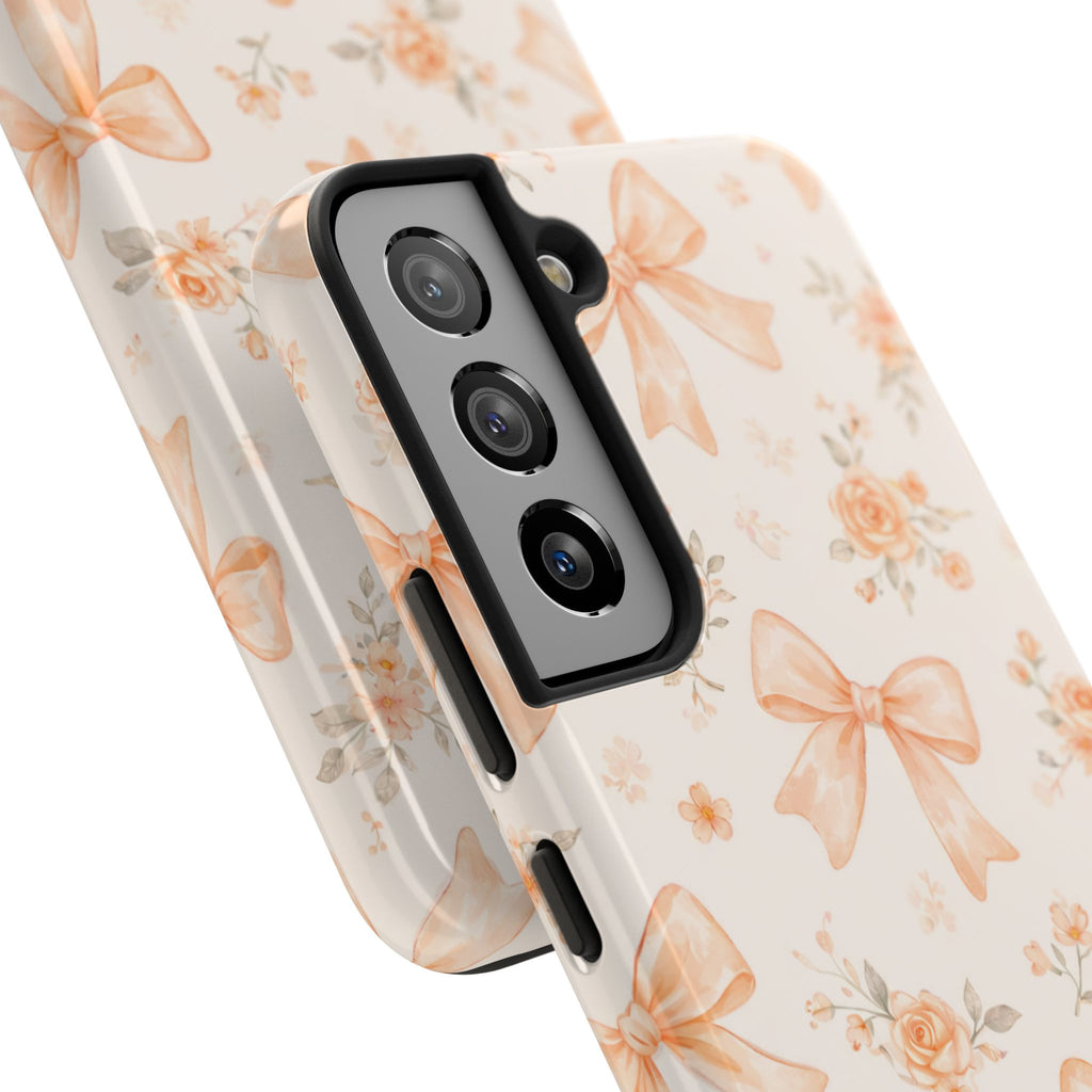 Peach Watercolor Bows Tough Phone Case, Floral Bow Pattern
