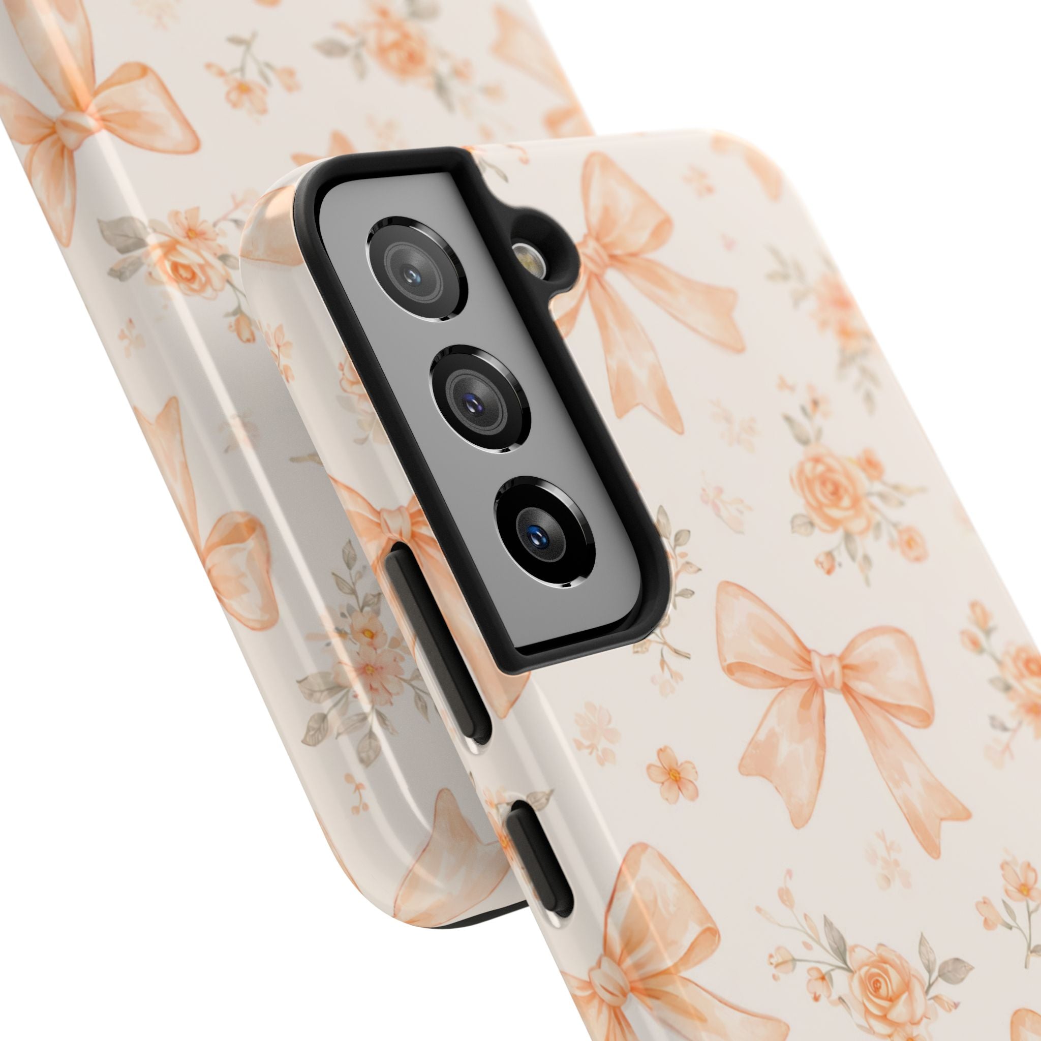 Peach Watercolor Bows Tough Phone Case, Floral Bow Pattern