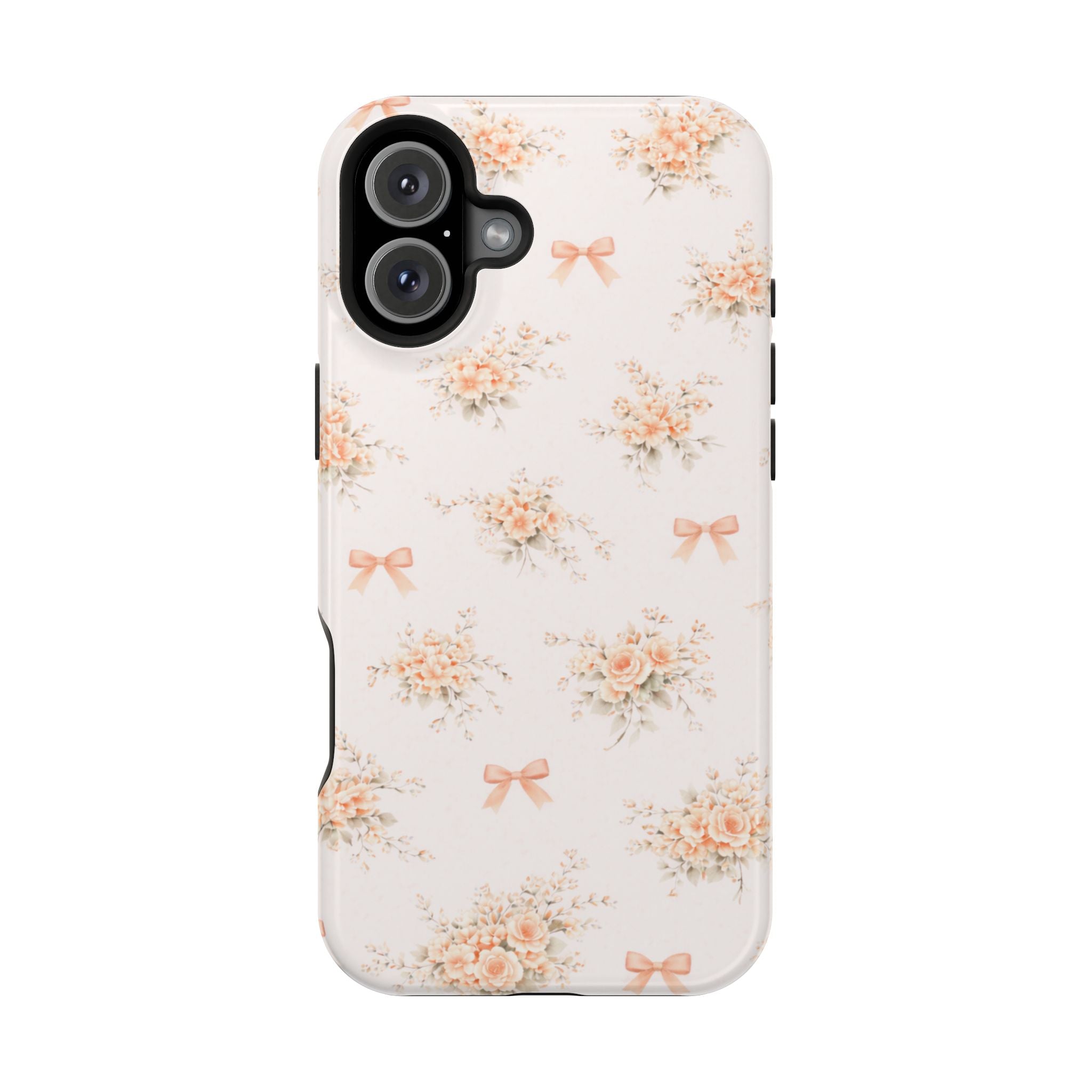 Vintage Peach Floral Bow iPhone Case | Magnetic Impact-Resistant Case