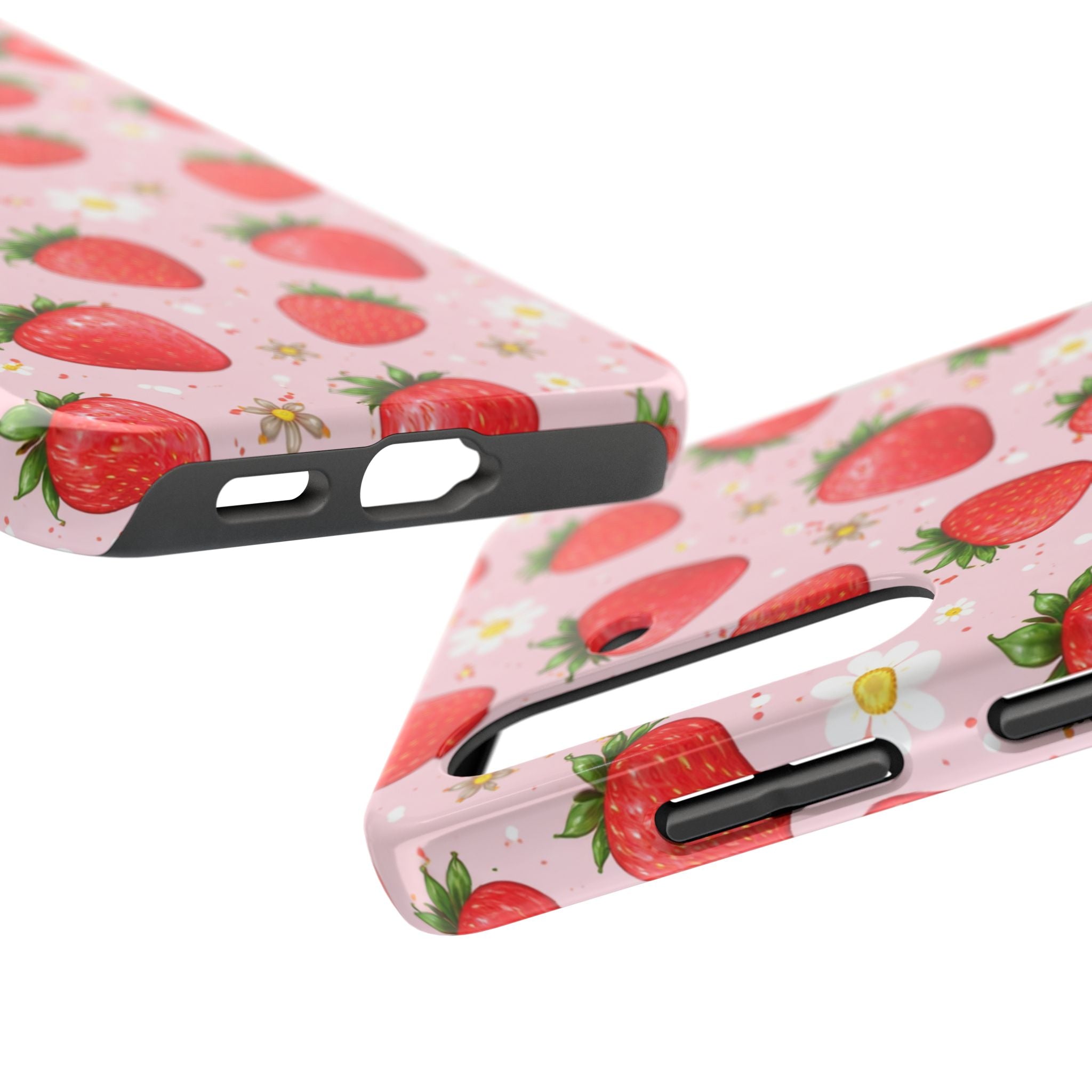 Pink Floral Strawberry Tough Phone Case, Fruit Pattern