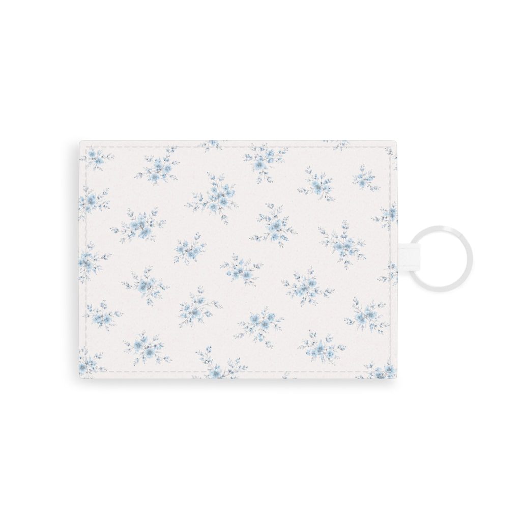 Blue Floral Pattern Saffiano Leather Card Holder | Slim Cardholder, Key Ring