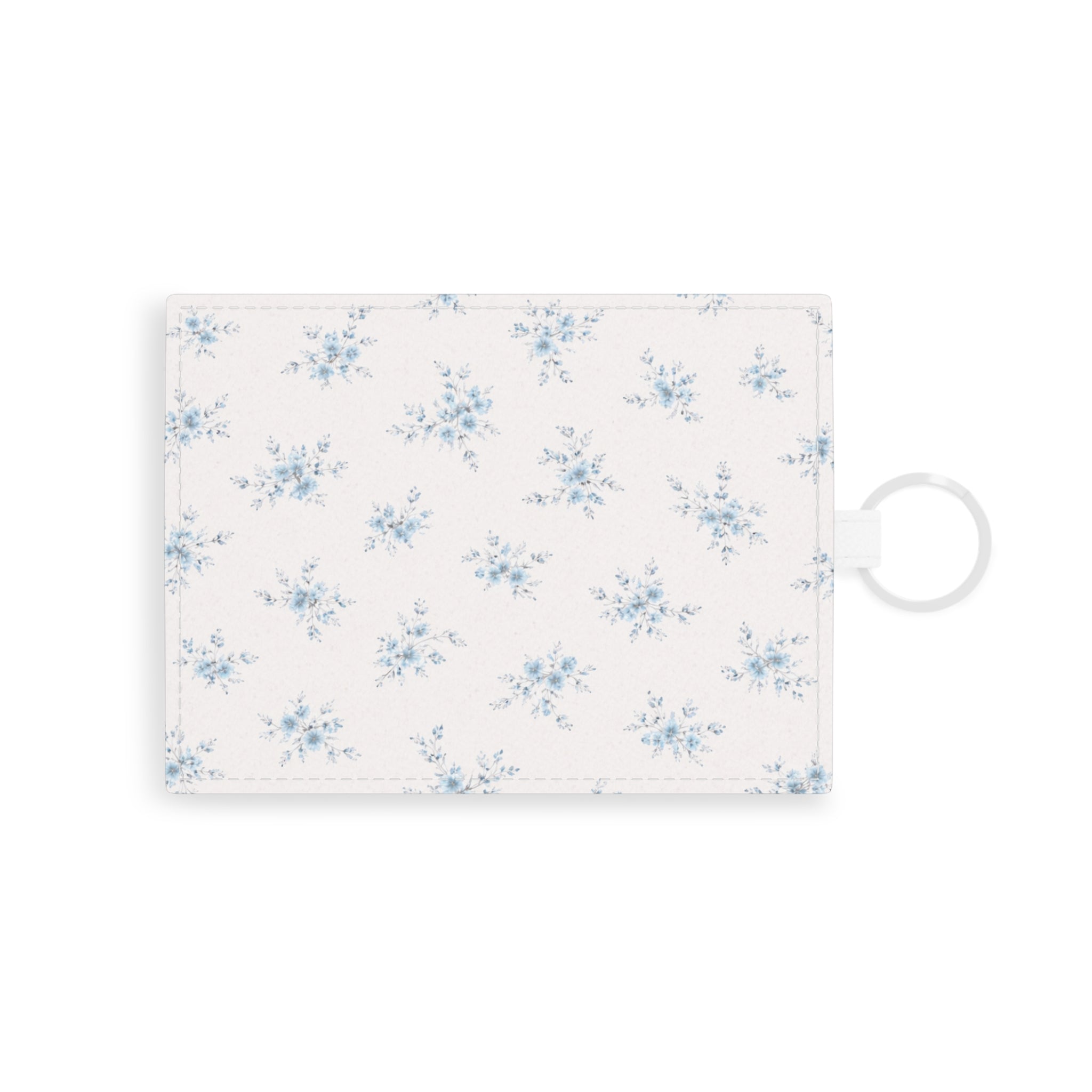 Blue Floral Pattern Saffiano Leather Card Holder | Slim Cardholder, Key Ring