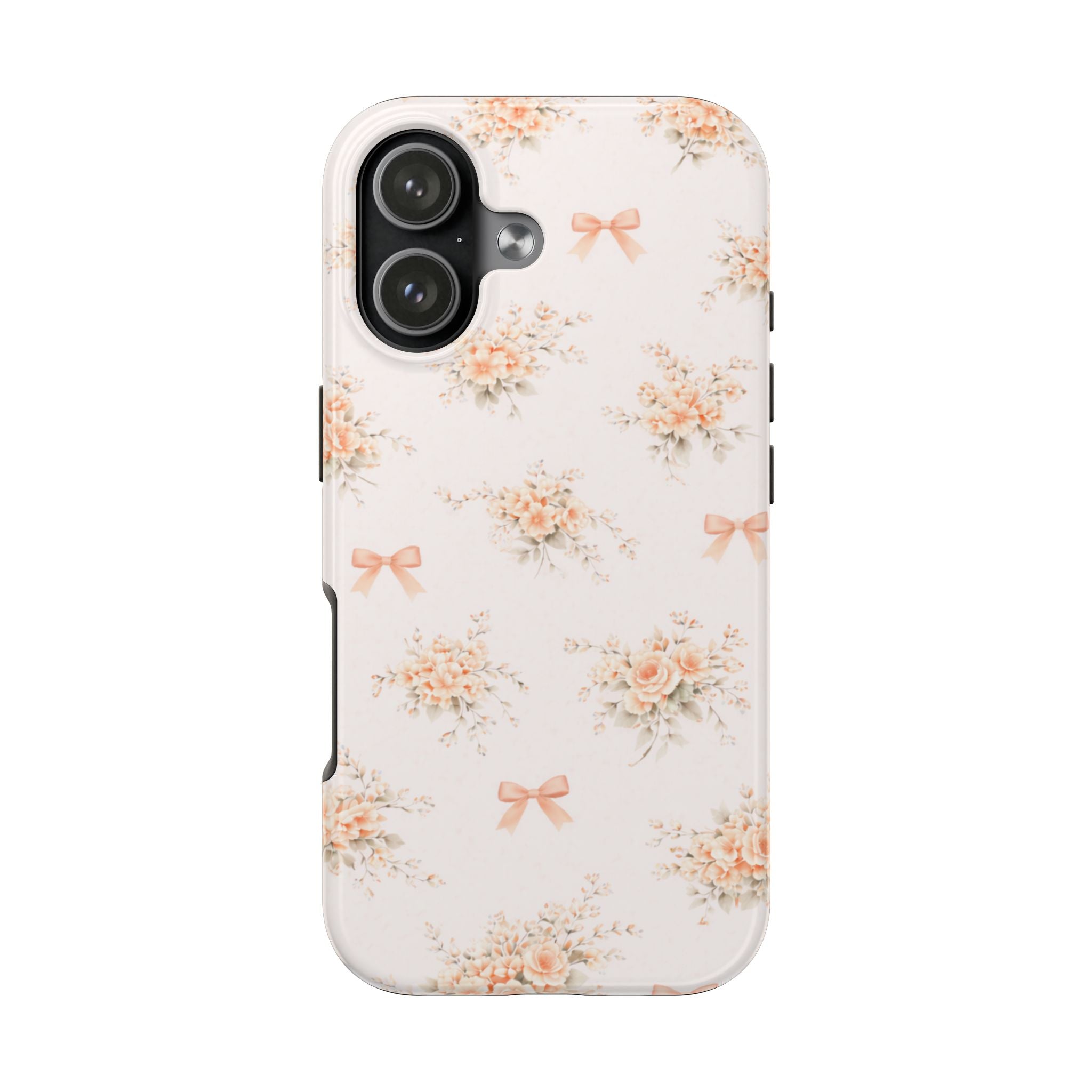 Vintage Peach Floral Bouquet iPhone Case, Tough Pastel Bow Pattern