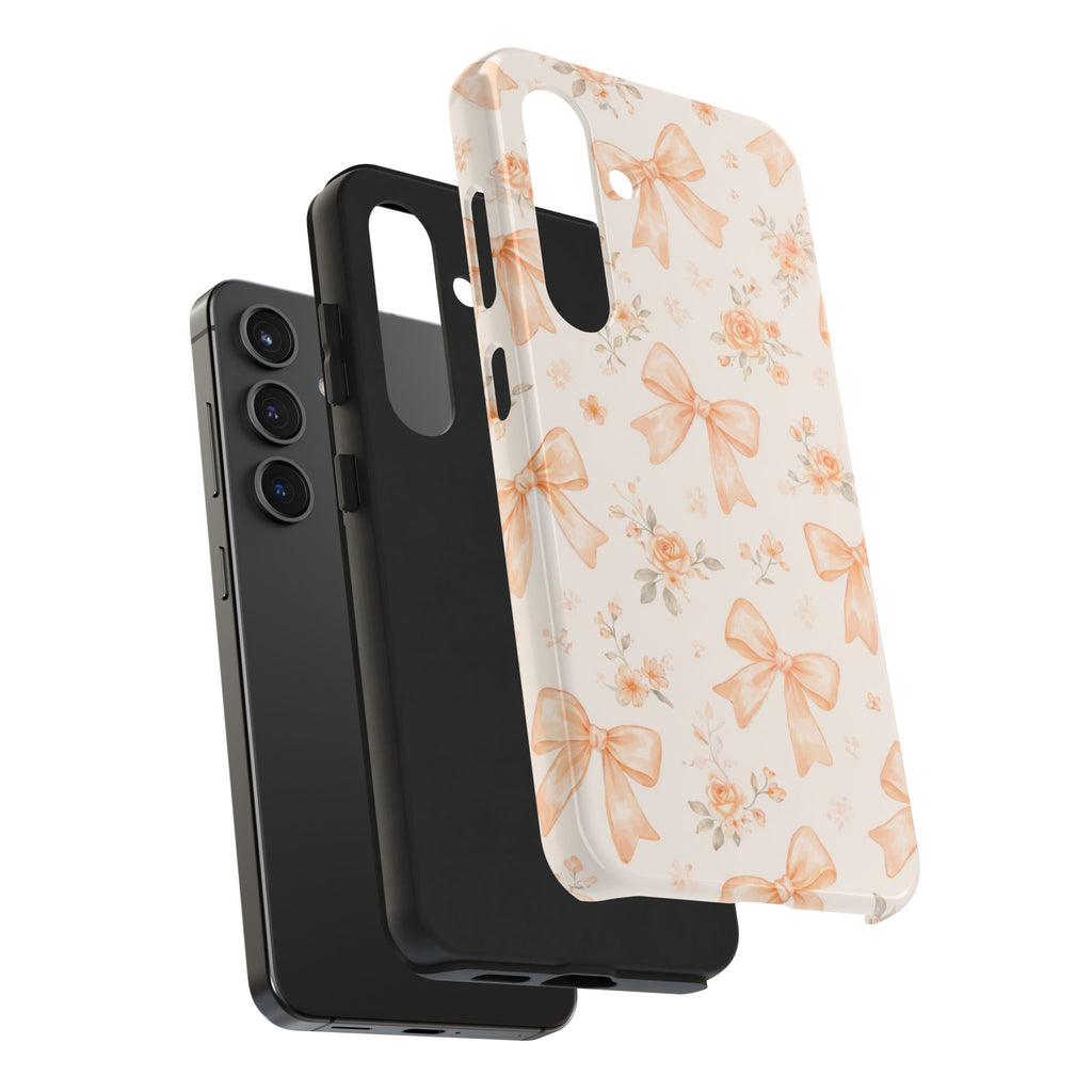 Peach Watercolor Bows Tough Phone Case, Floral Bow Pattern