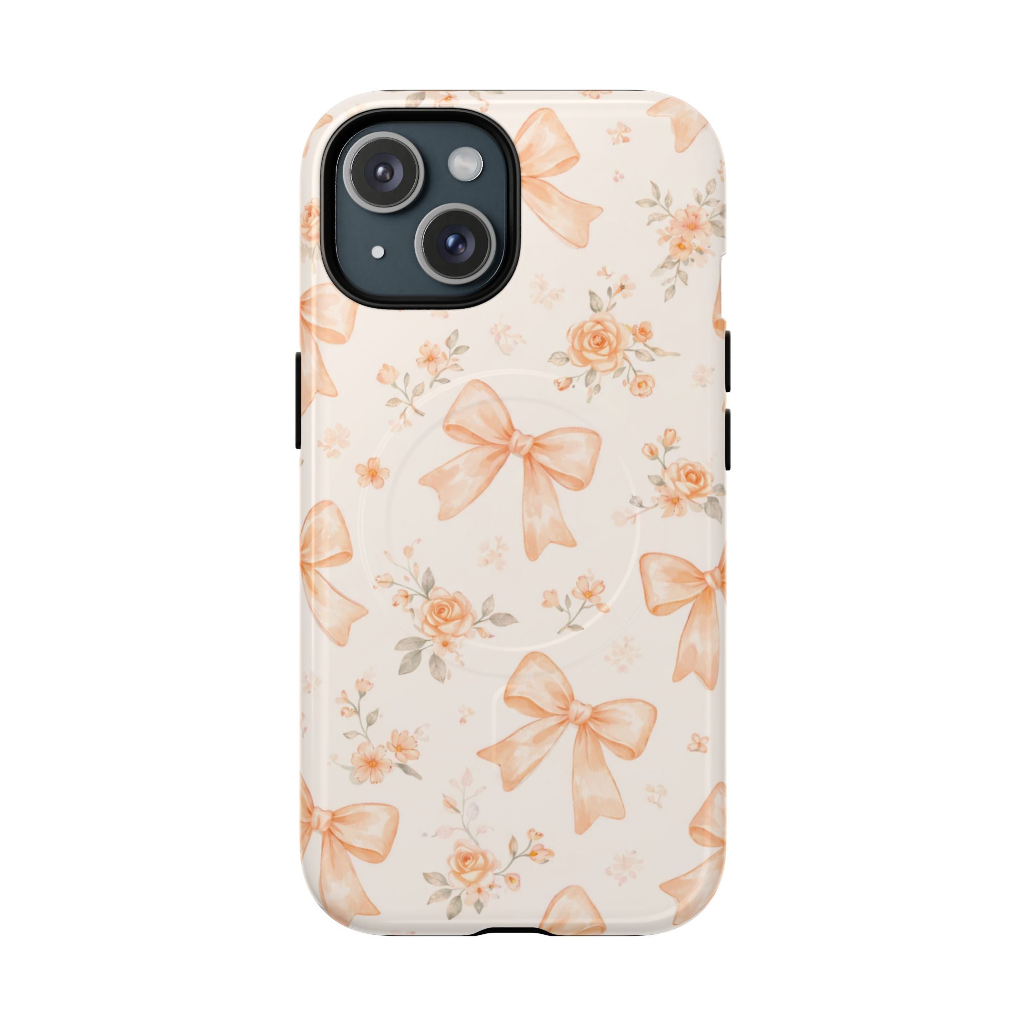 Floral Peach Bow iPhone Case – MagSafe Compatible