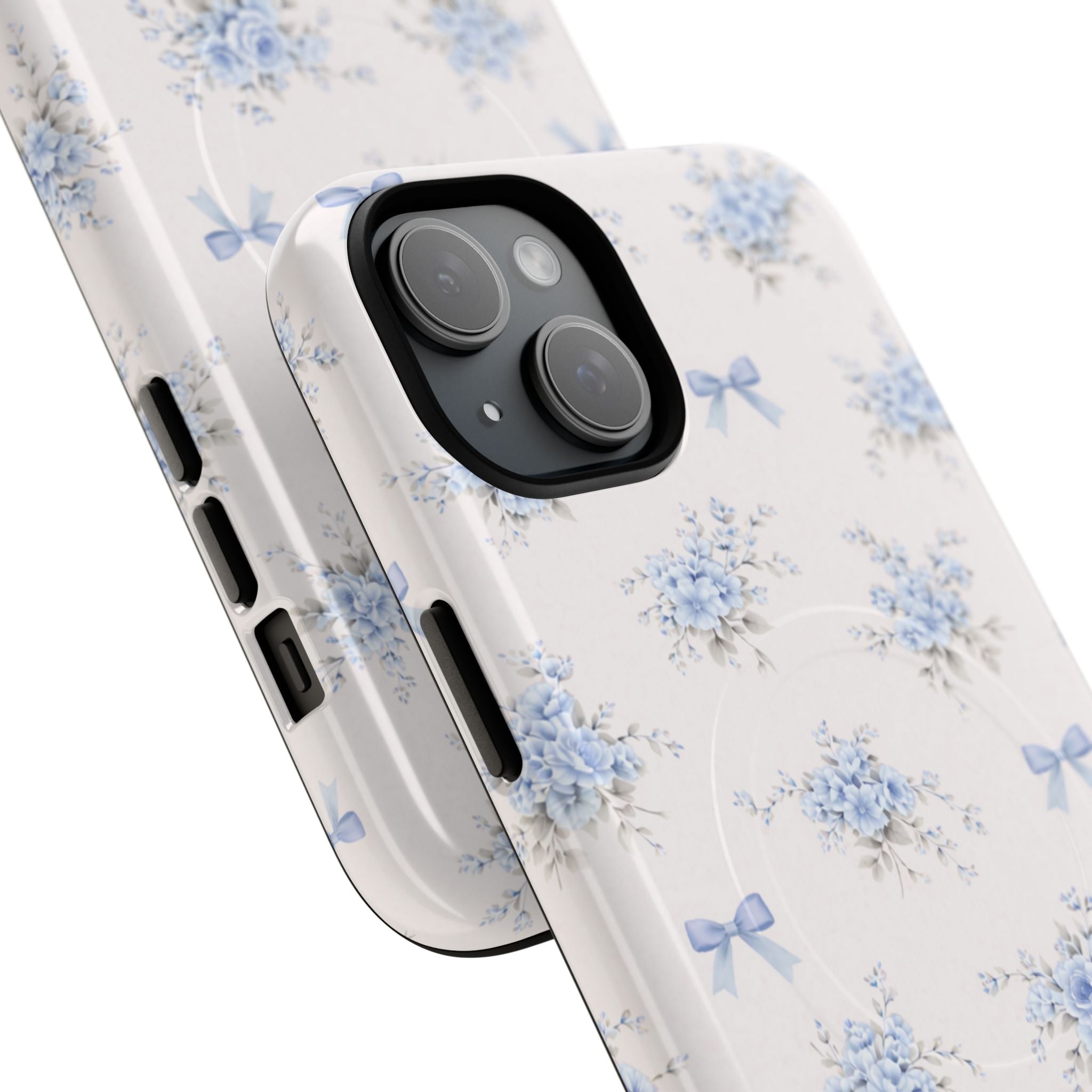 Blue Floral Bow iPhone Case – MagSafe Compatible