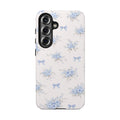 Blue Floral Bows Tough Samsung Galaxy Phone Case, Vintage Bouquet Pattern