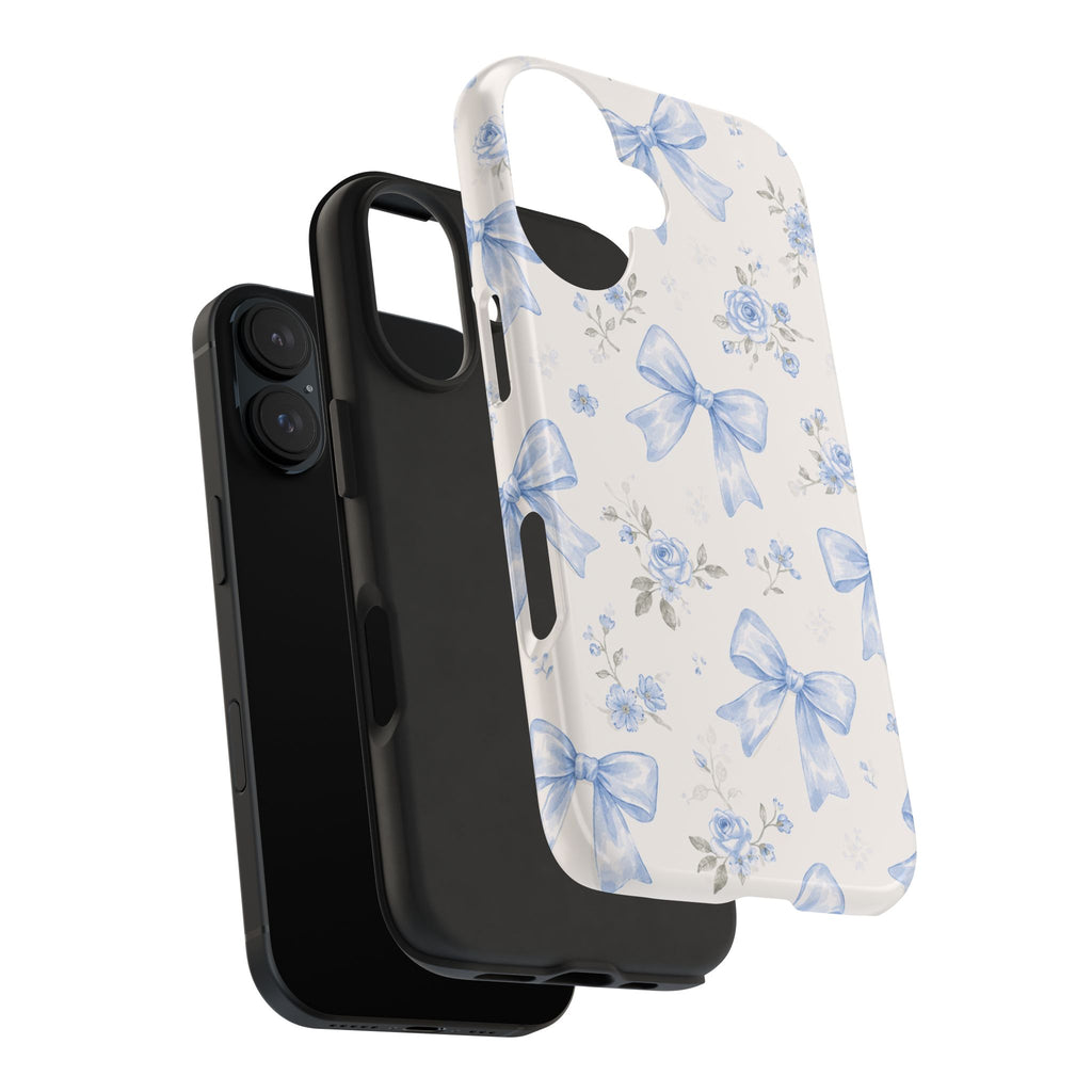 Blue Watercolor Bows iPhone Case, Floral Bow Pattern