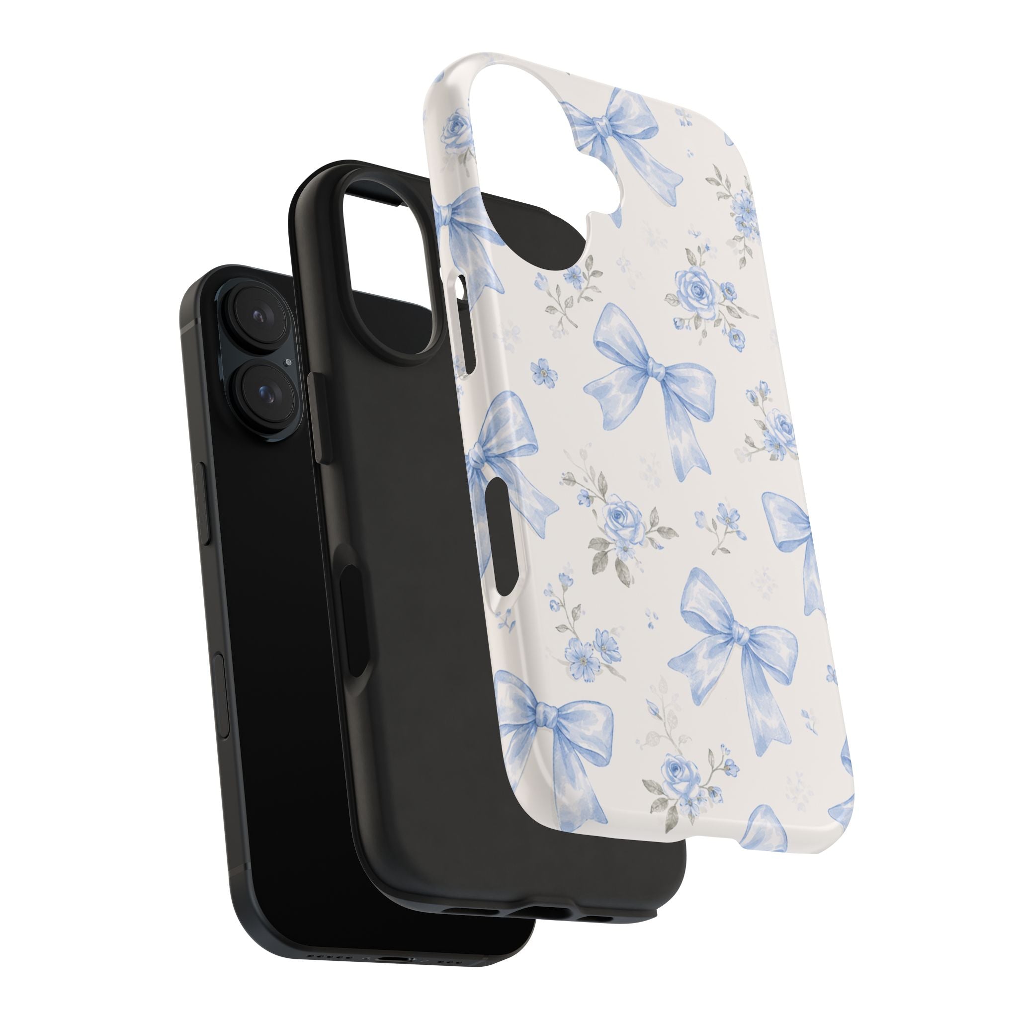 Blue Watercolor Bows iPhone Case, Floral Bow Pattern