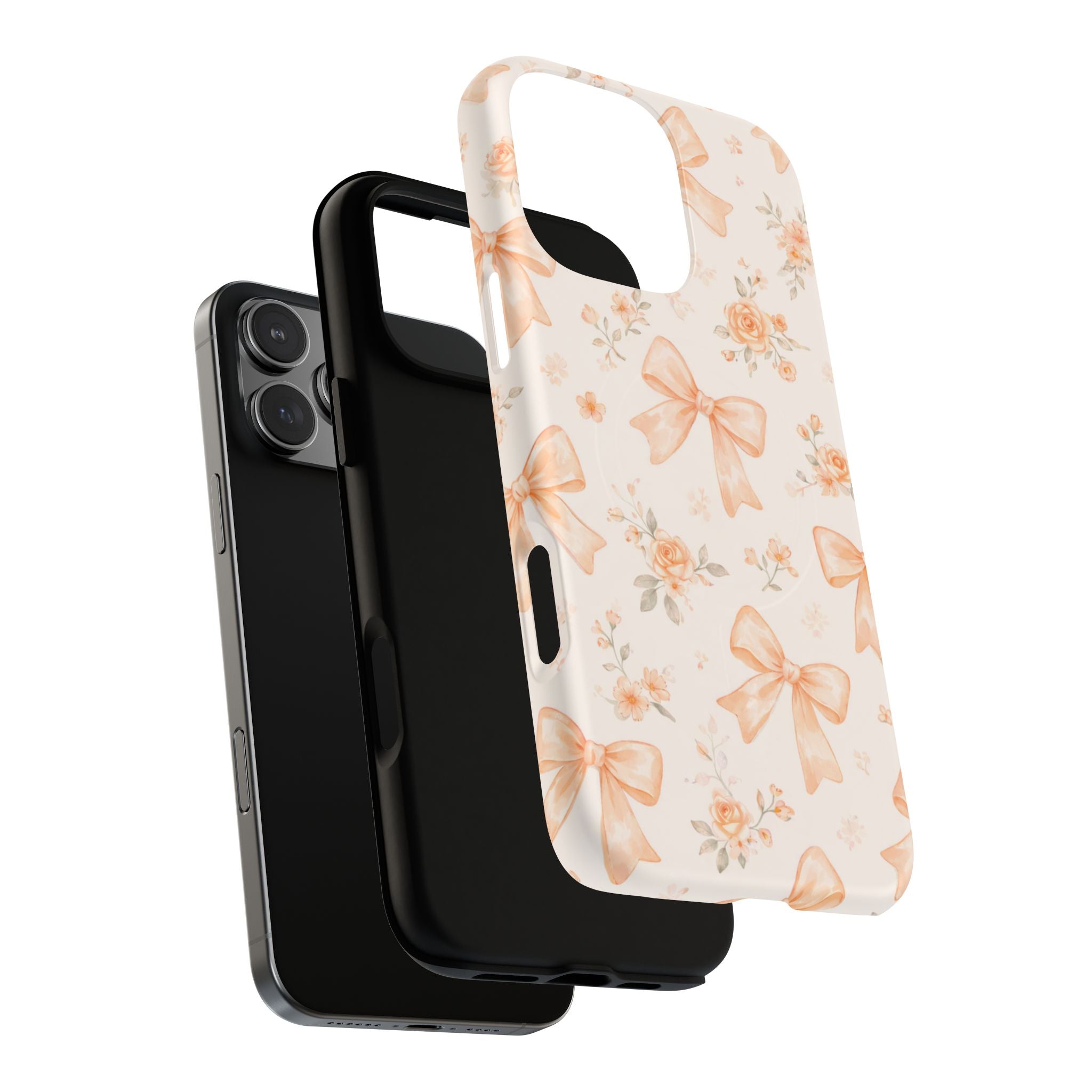 Floral Peach Bow iPhone Case – MagSafe Compatible