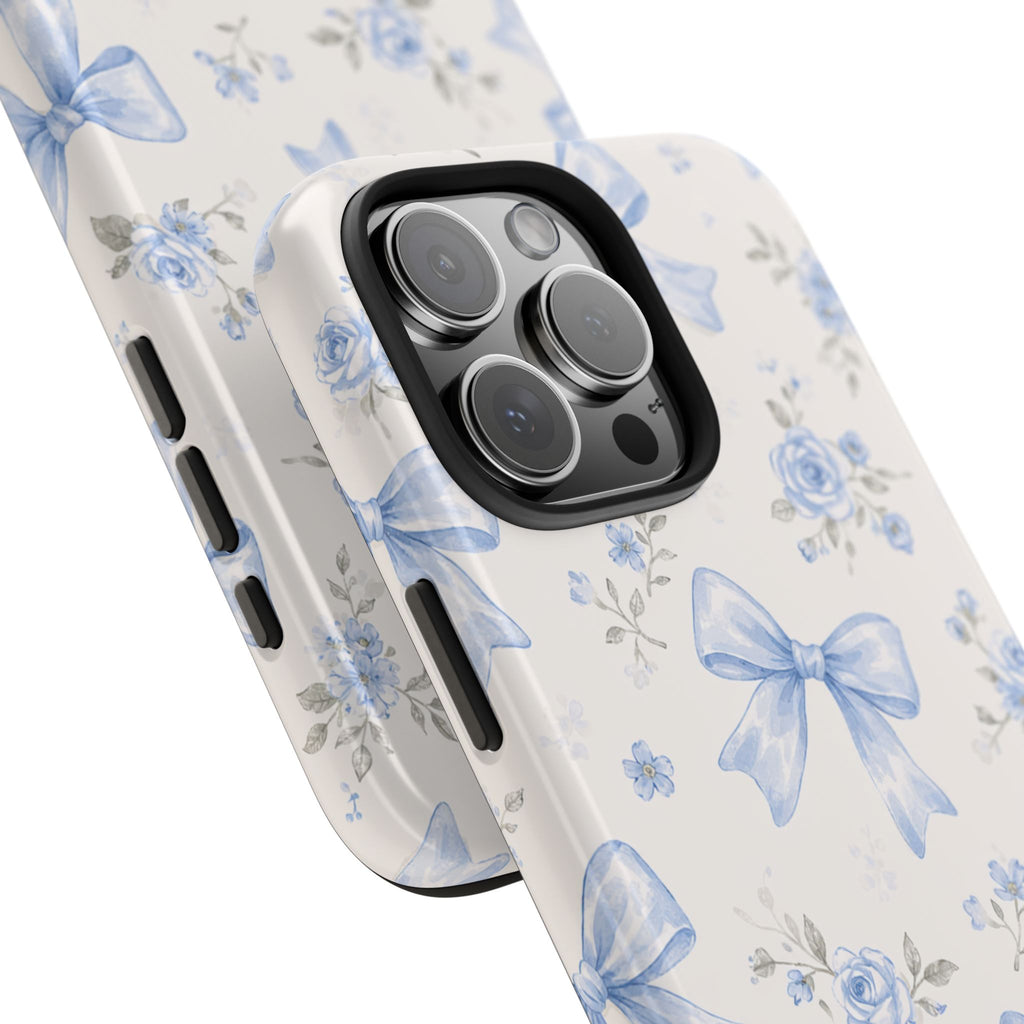 Blue Watercolor Bows iPhone Case, Floral Bow Pattern