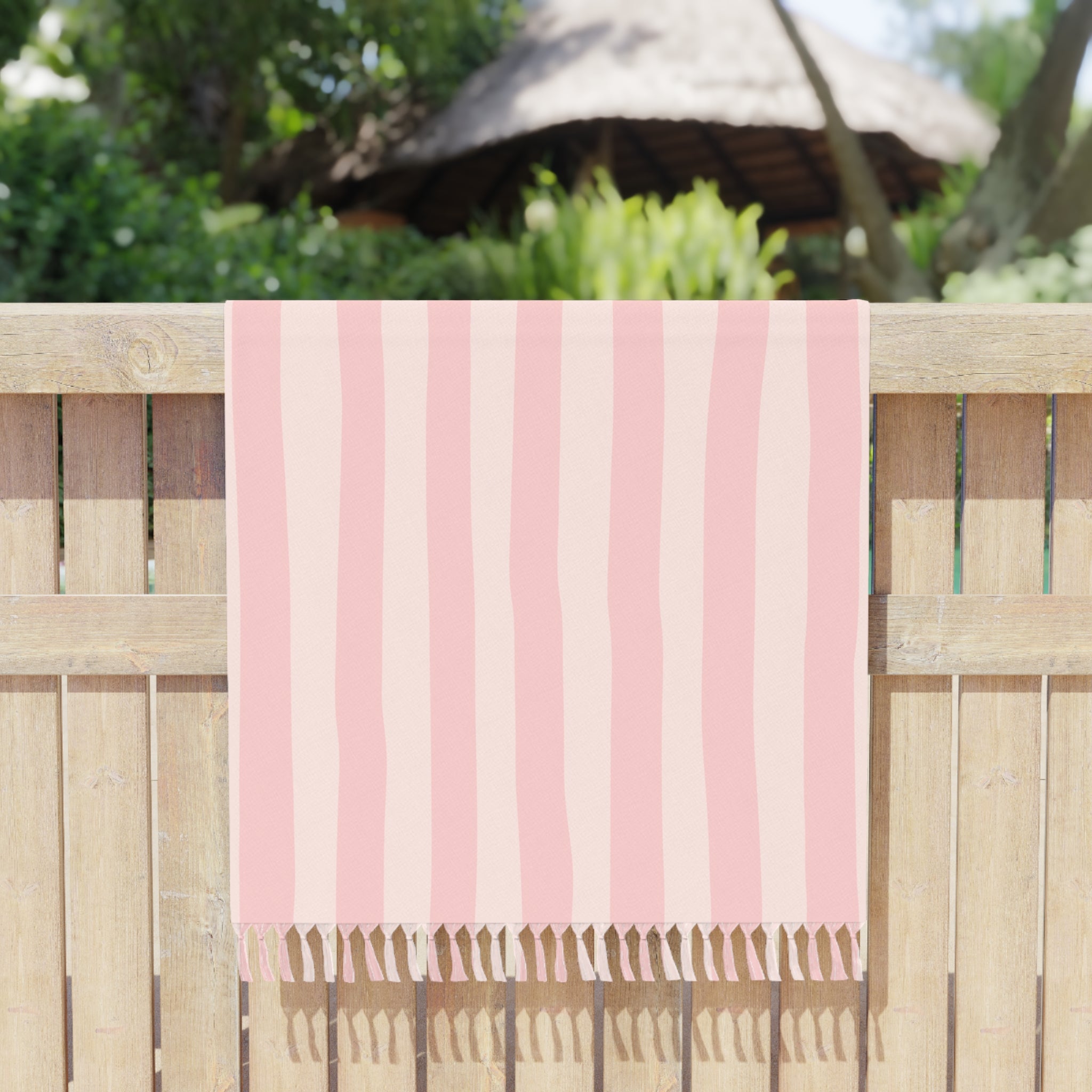Pink Boho Stripe Beach Towel – Turkish Peshtemal with Fringe for Beach & Travel