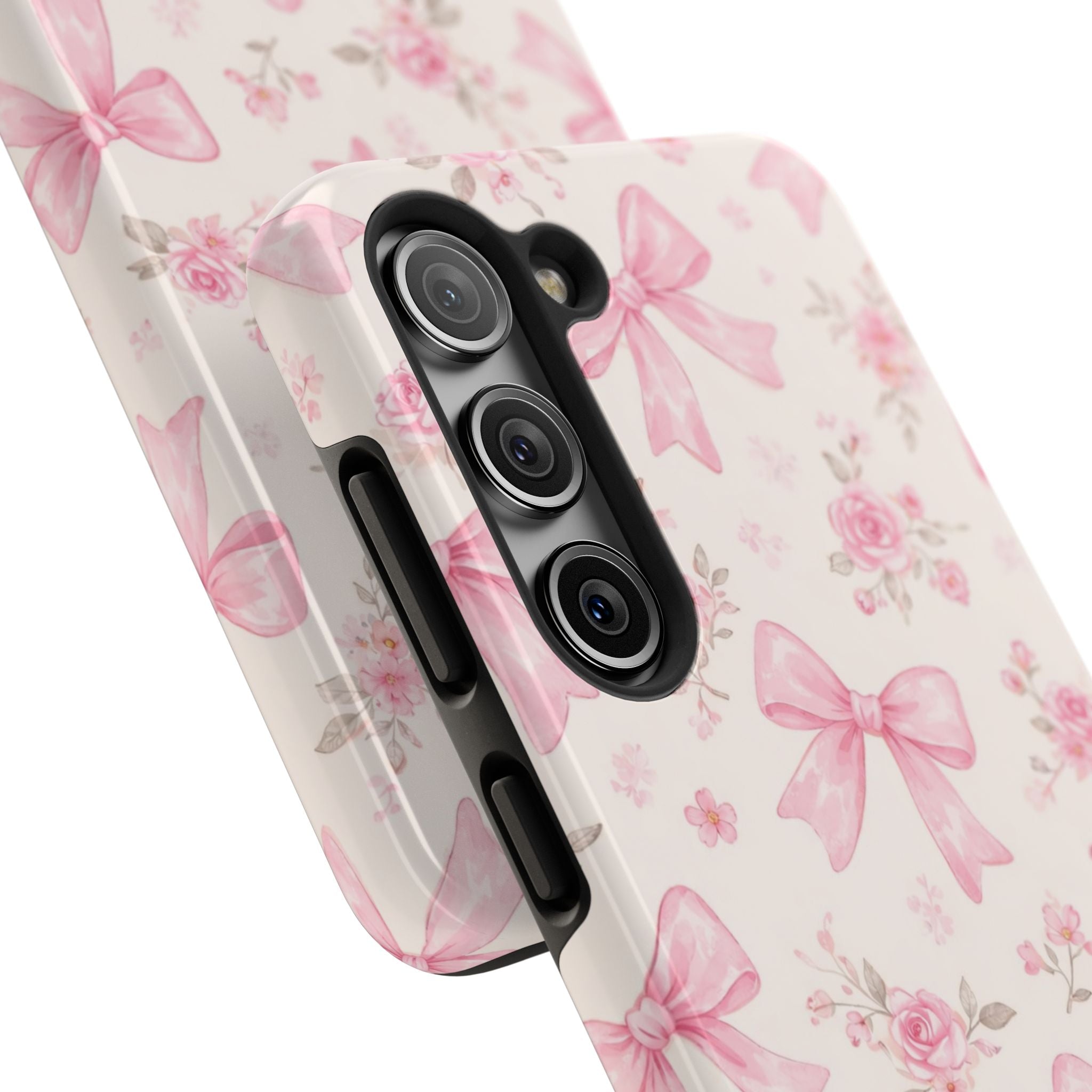 Pink Watercolor Bows Tough Phone Case, Floral Ribbon Pattern