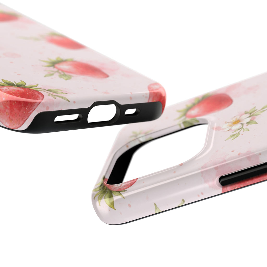 Watercolor Strawberry Phone Case, Pink Floral Fruit Pattern