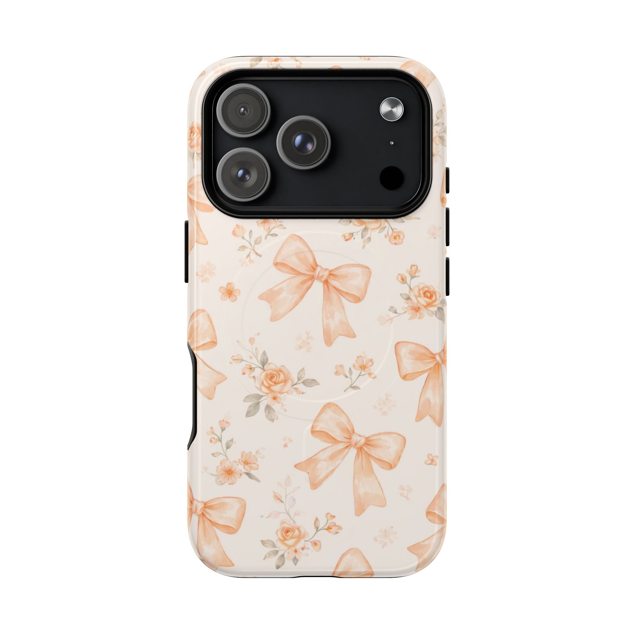 Floral Peach Bow iPhone Case – MagSafe Compatible