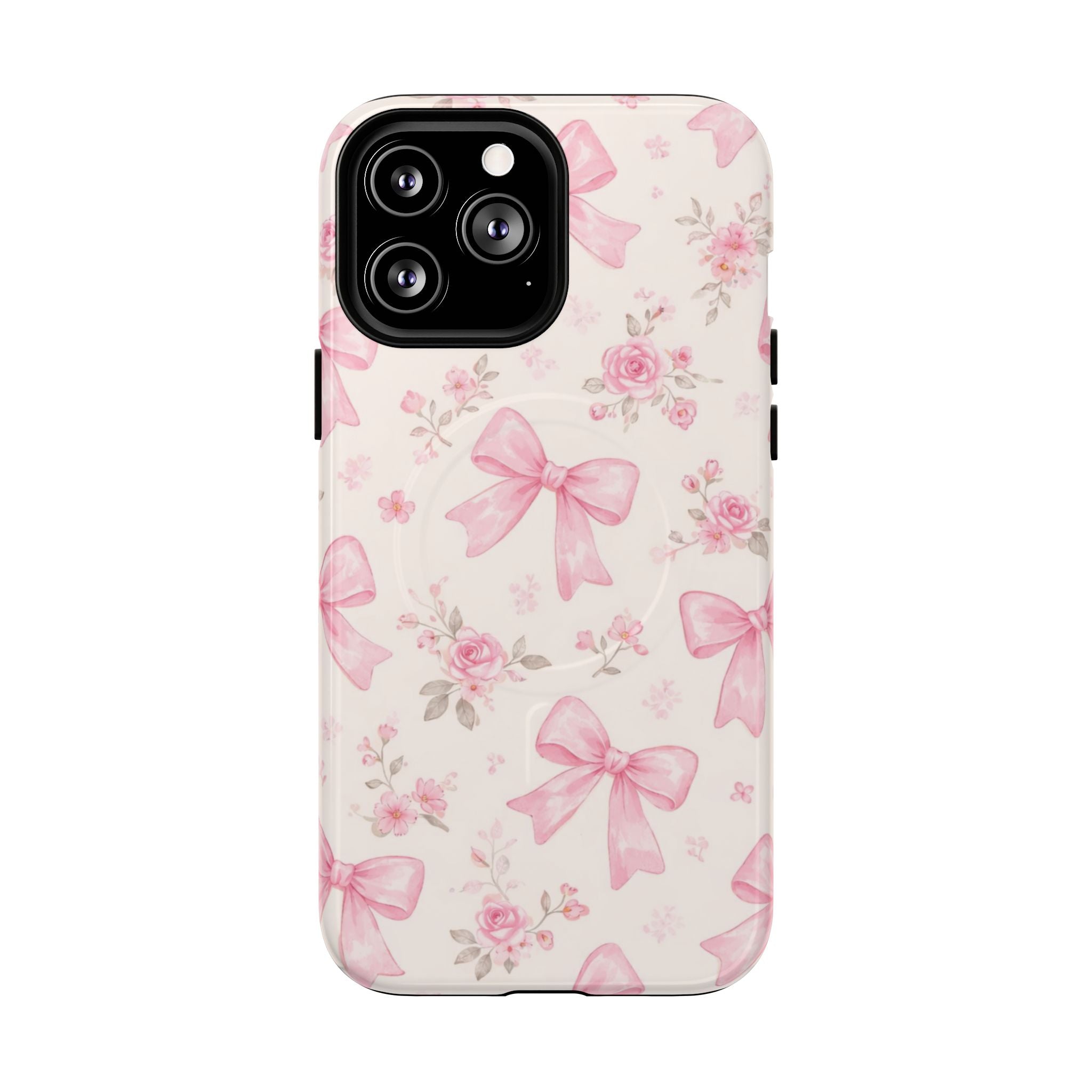 Pink Bow Floral iPhone Case – MagSafe Compatible