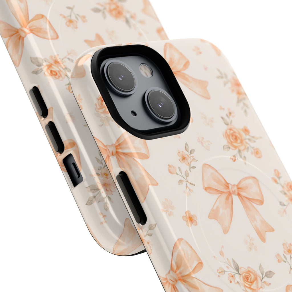Floral Peach Bow iPhone Case – MagSafe Compatible