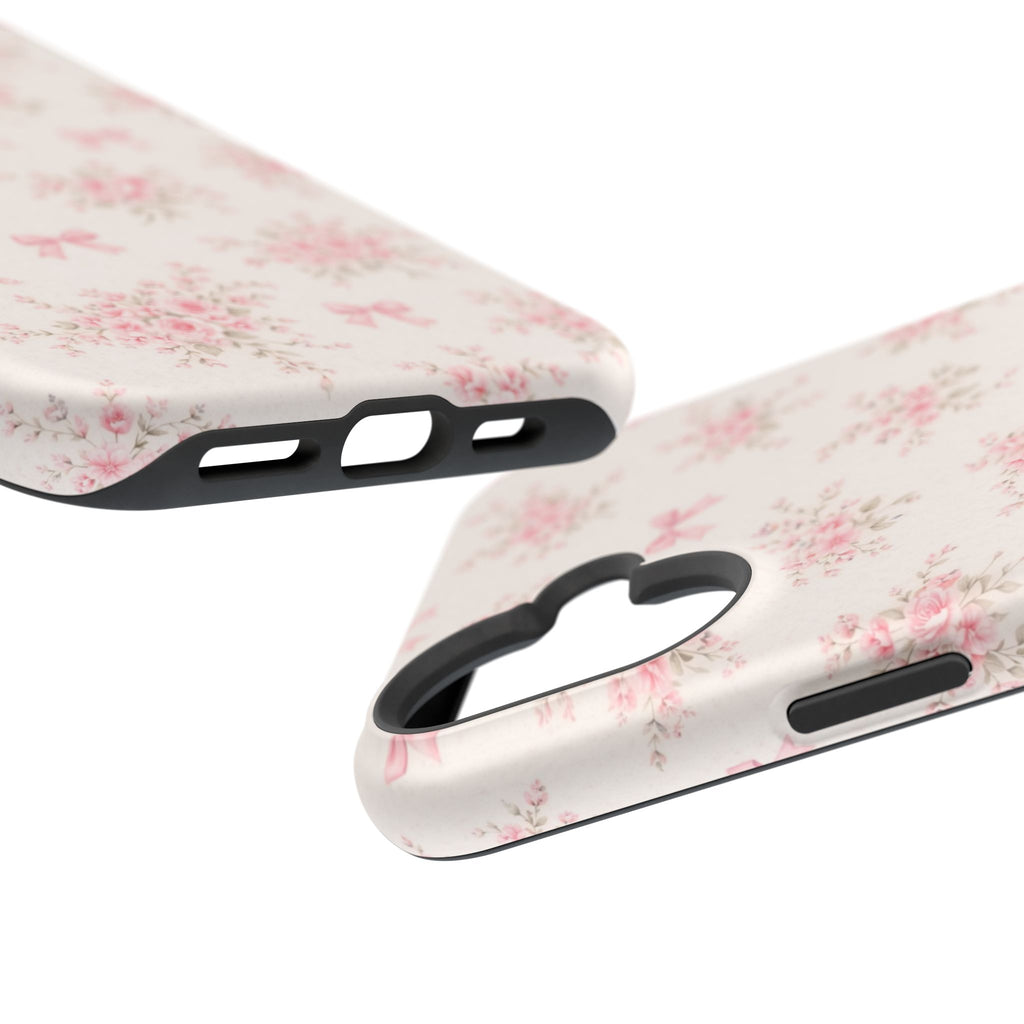 Pink Floral Bow Pattern Cases | Magnetic Impact-Resistant iPhone Case