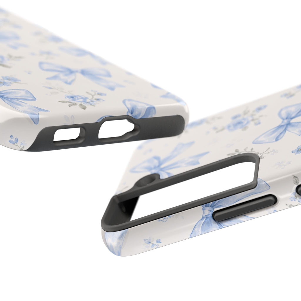 Blue Watercolor Bows Floral Pattern iPhone Case, Magnetic Impact-Resistant