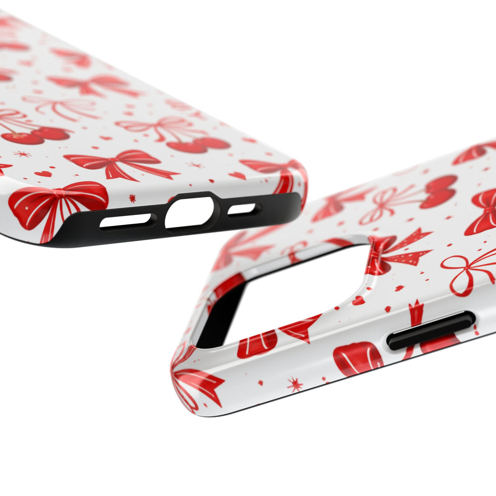 Red Cherry Bows Tough Phone Case, Cherry Pattern Phone Case