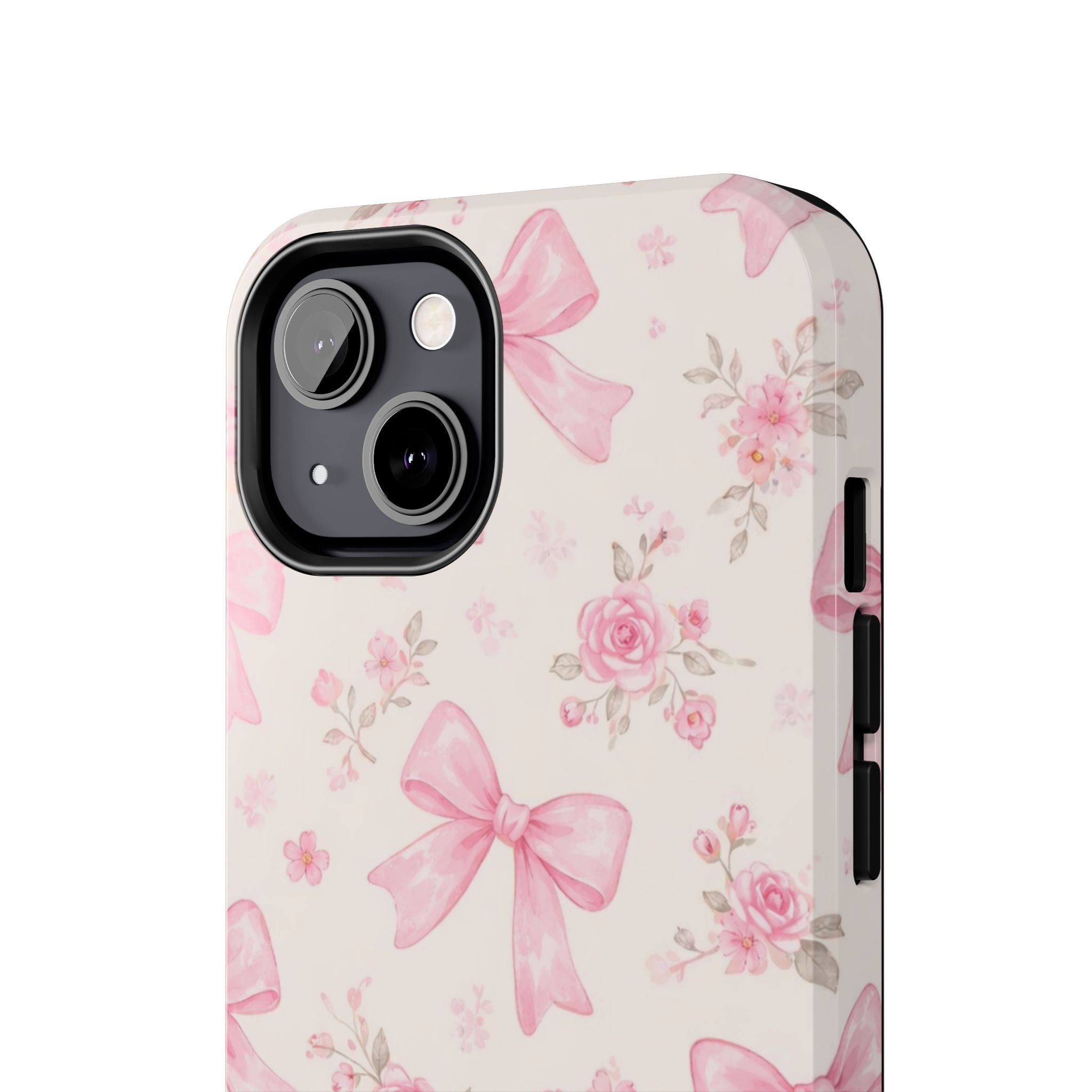 Pink Bow Floral Phone Case, Cute Vintage Rose Pattern
