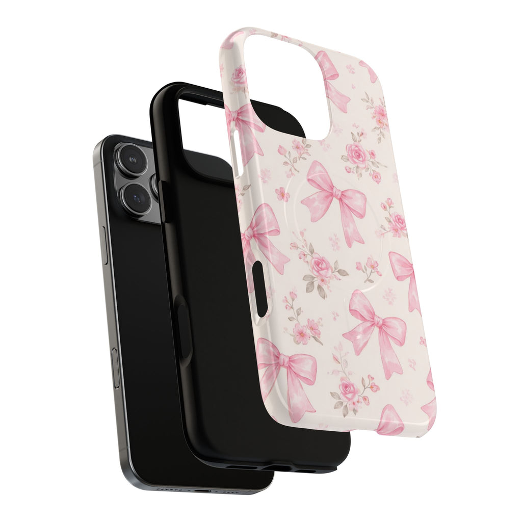 Pink Bow Floral iPhone Case – MagSafe Compatible