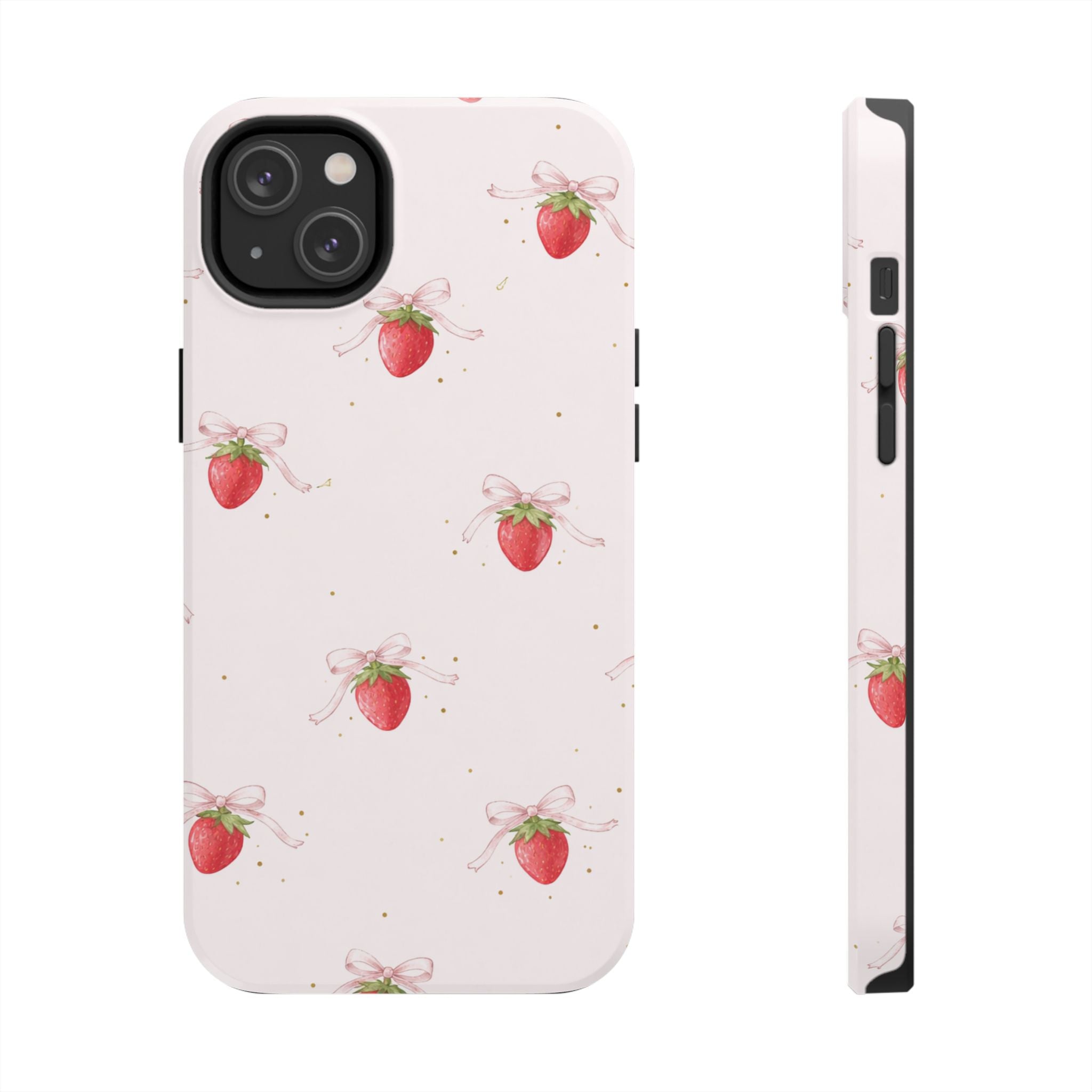 Pink Strawberry Pattern Tough Phone Case, Pastel Fruit Print