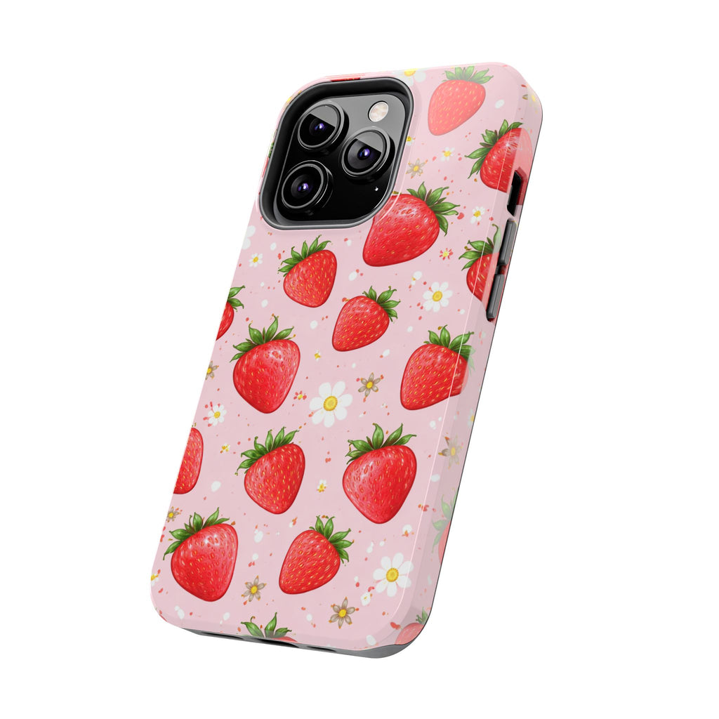 Pink Strawberry Print Phone Case, Soft Fruit Pattern
