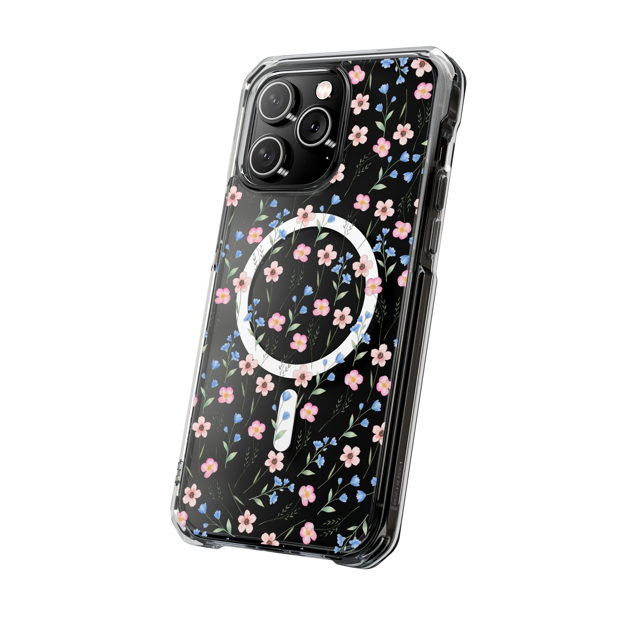 MagSafe Clear Phone Case — Pink Floral Pattern