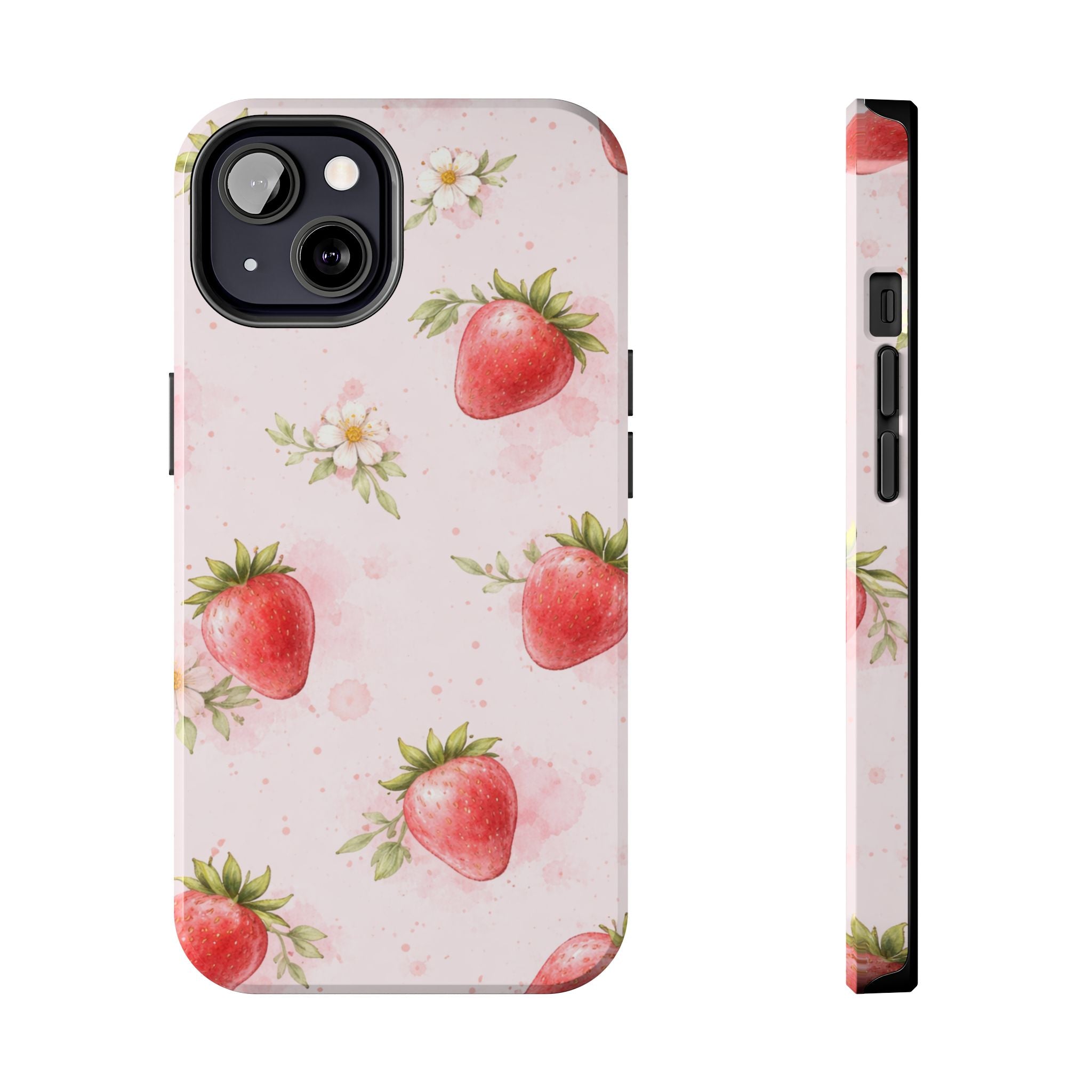 Watercolor Strawberry Phone Case, Pink Floral Fruit Pattern