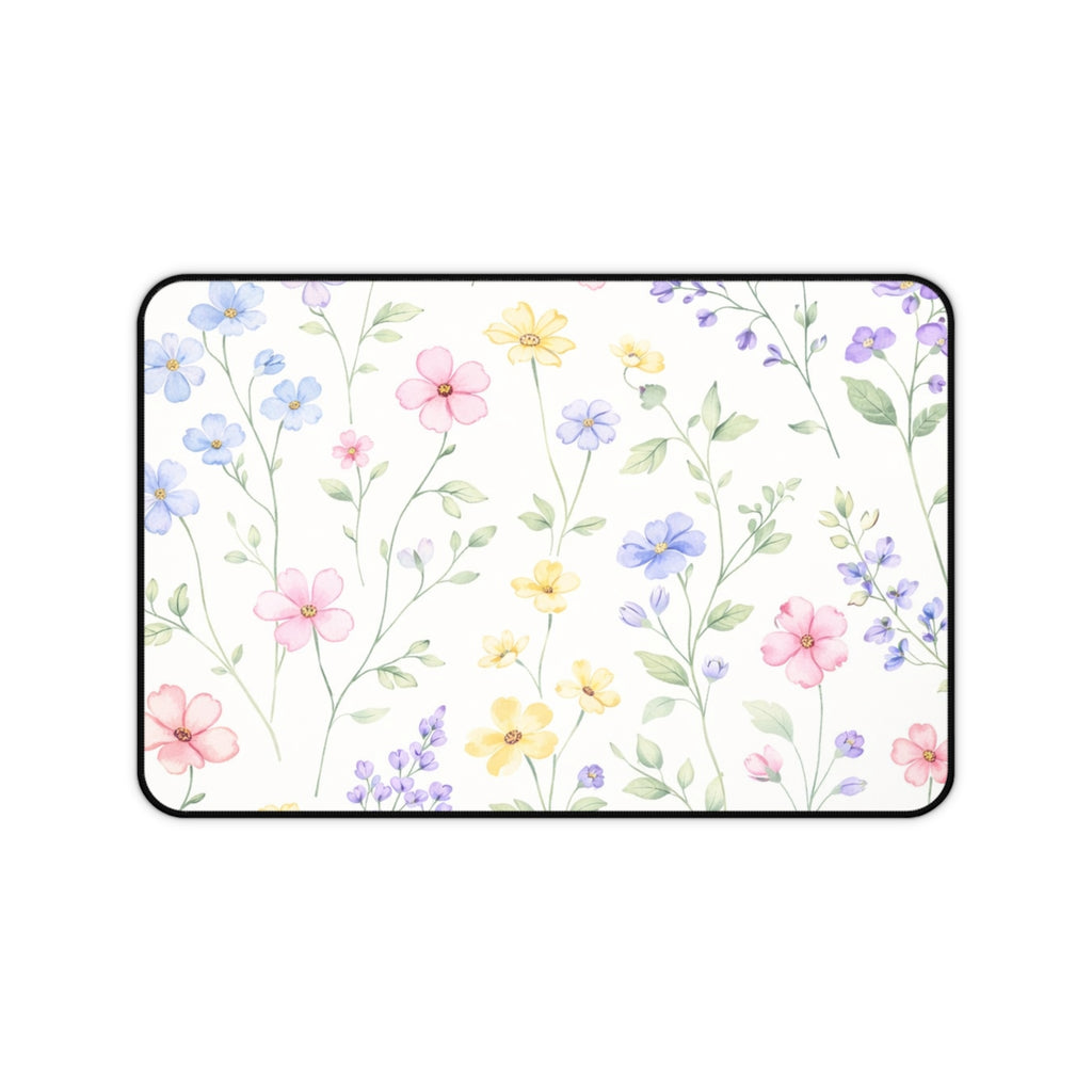Watercolor Wildflowers Desk Mat | Pastel Floral Mouse Pad