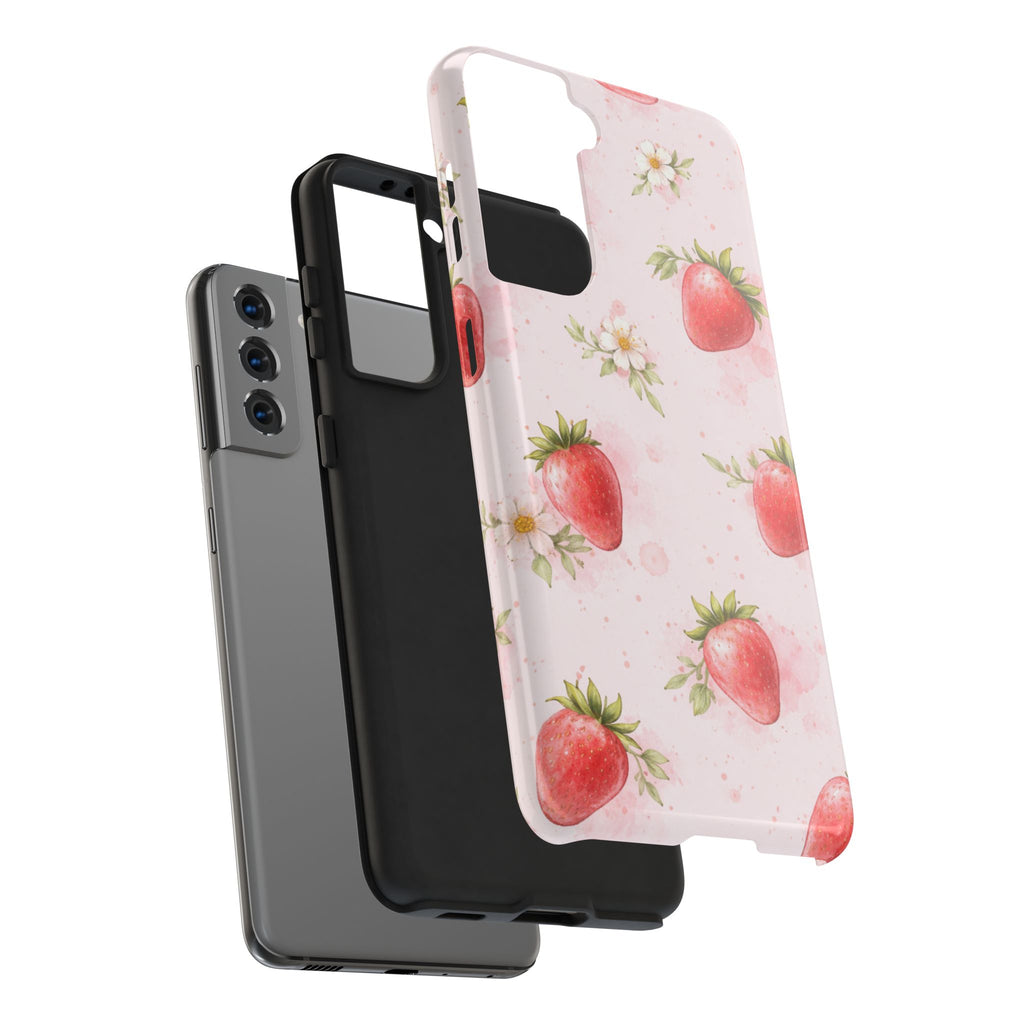 Watercolor Strawberry Tough Phone Case, Sweet Fruit Design