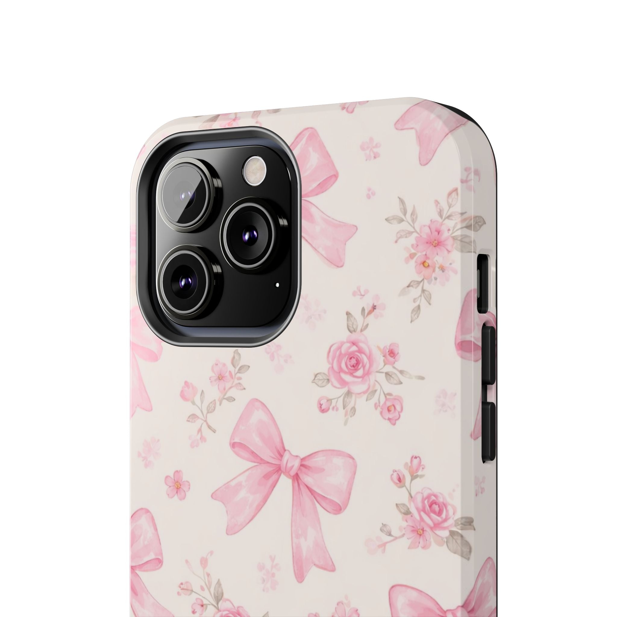 Pink Bow Floral Phone Case, Cute Vintage Rose Pattern