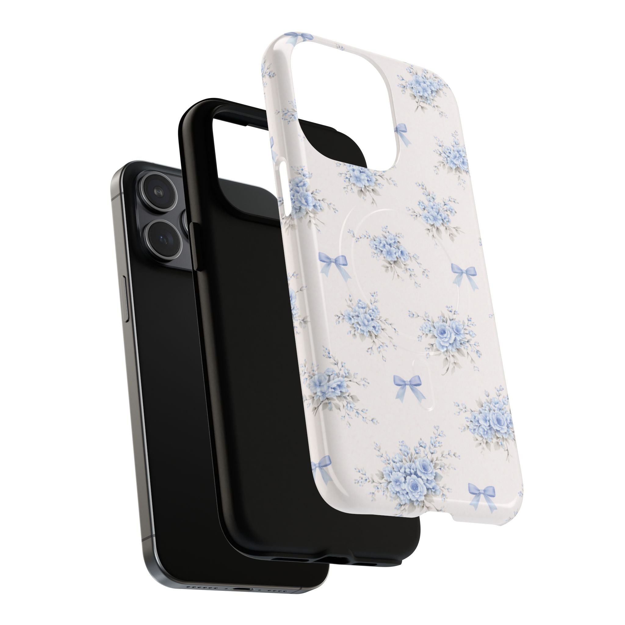 Blue Floral Bow iPhone Case – MagSafe Compatible