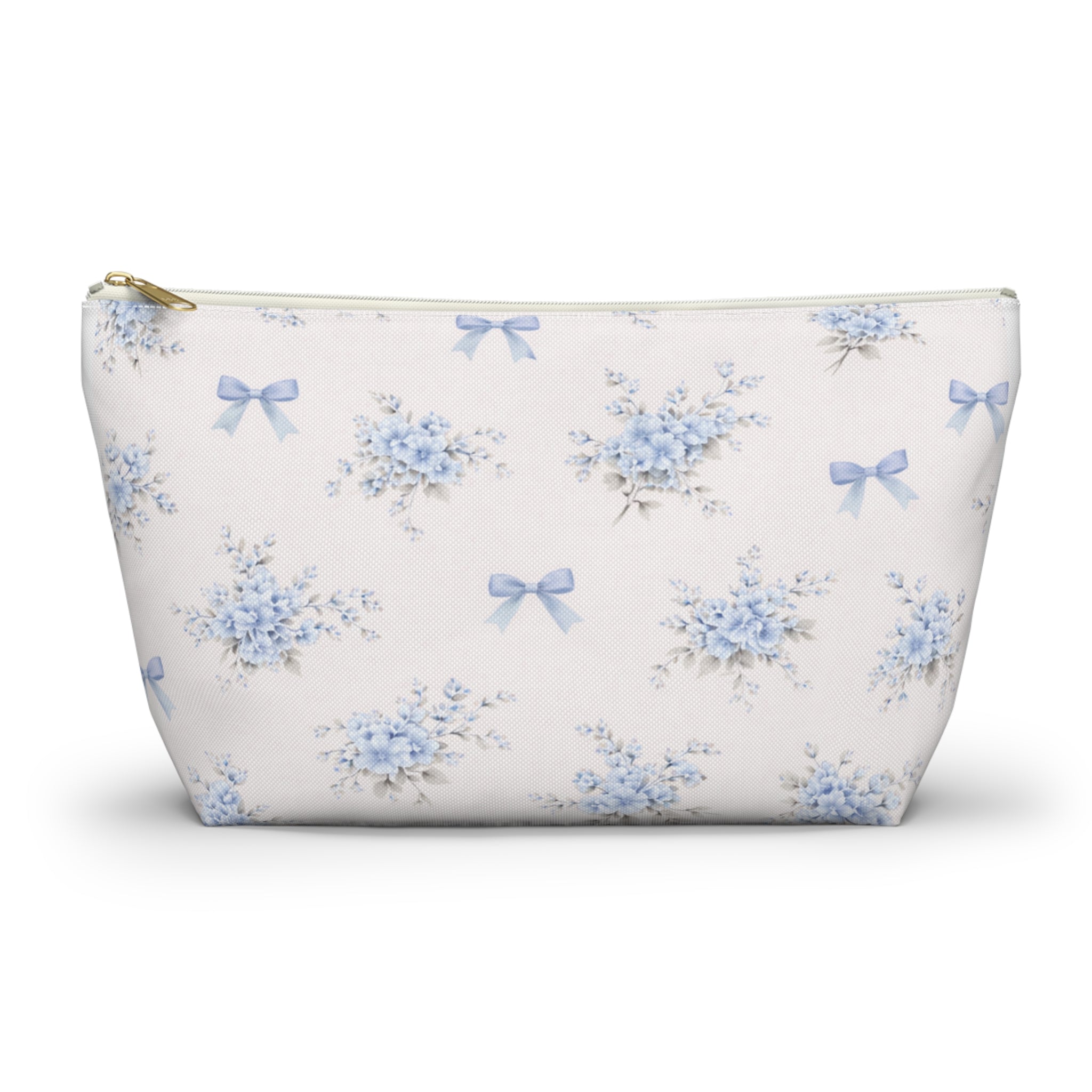 Blue Floral Bow Accessory Pouch
