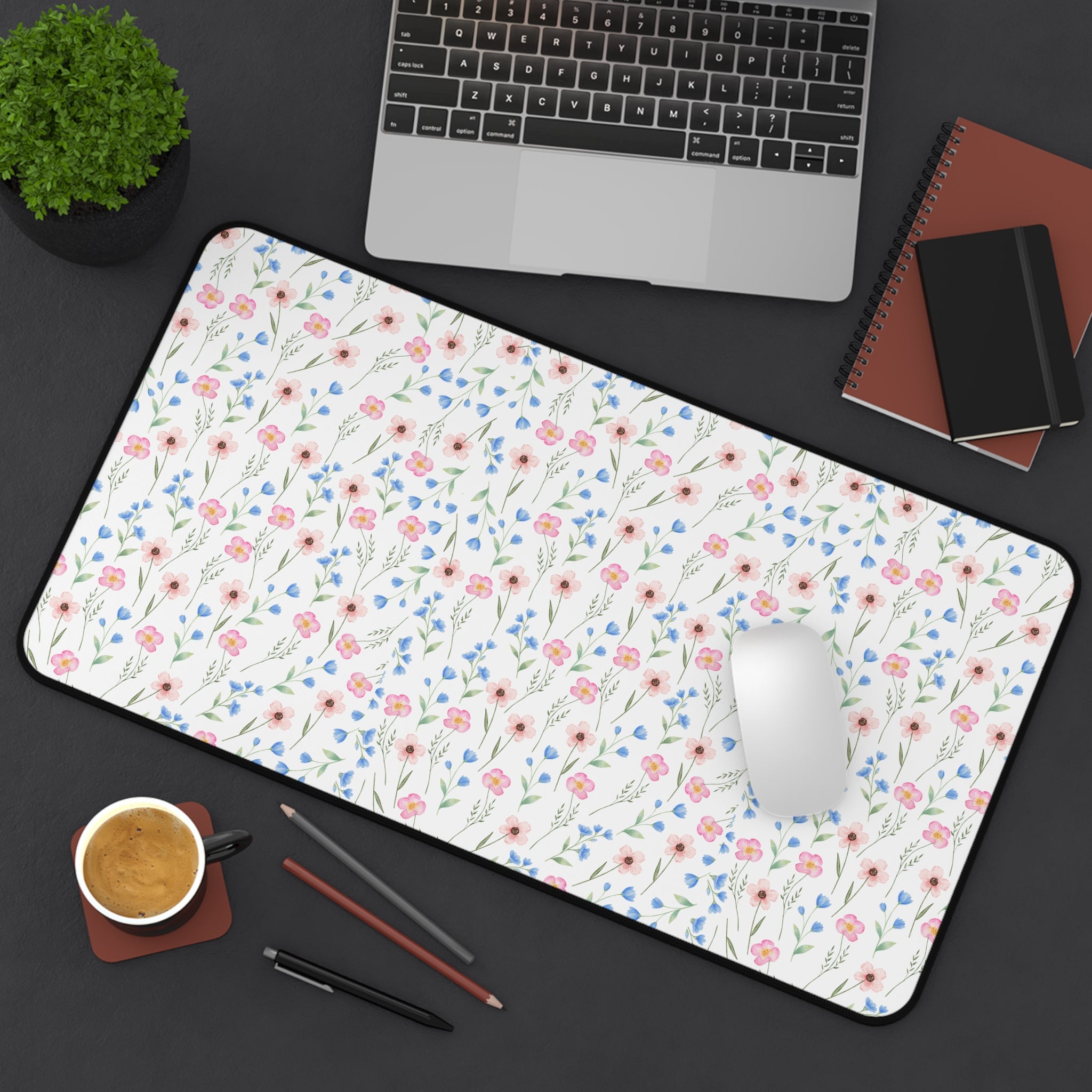 Floral Wildflower Desk Mat – Pastel Meadow Mousepad for Home Office & Study