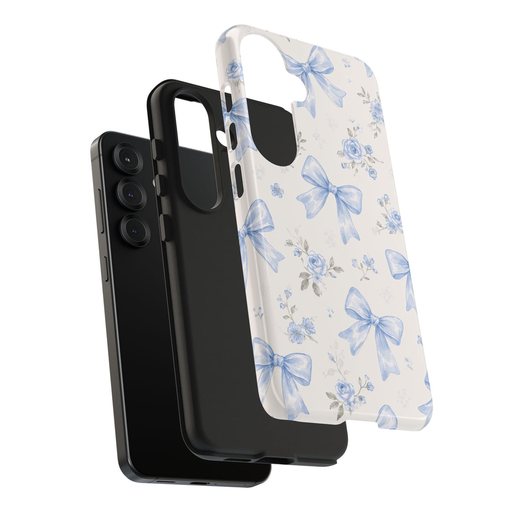 Blue Watercolor Bows Floral Pattern iPhone Case, Magnetic Impact-Resistant