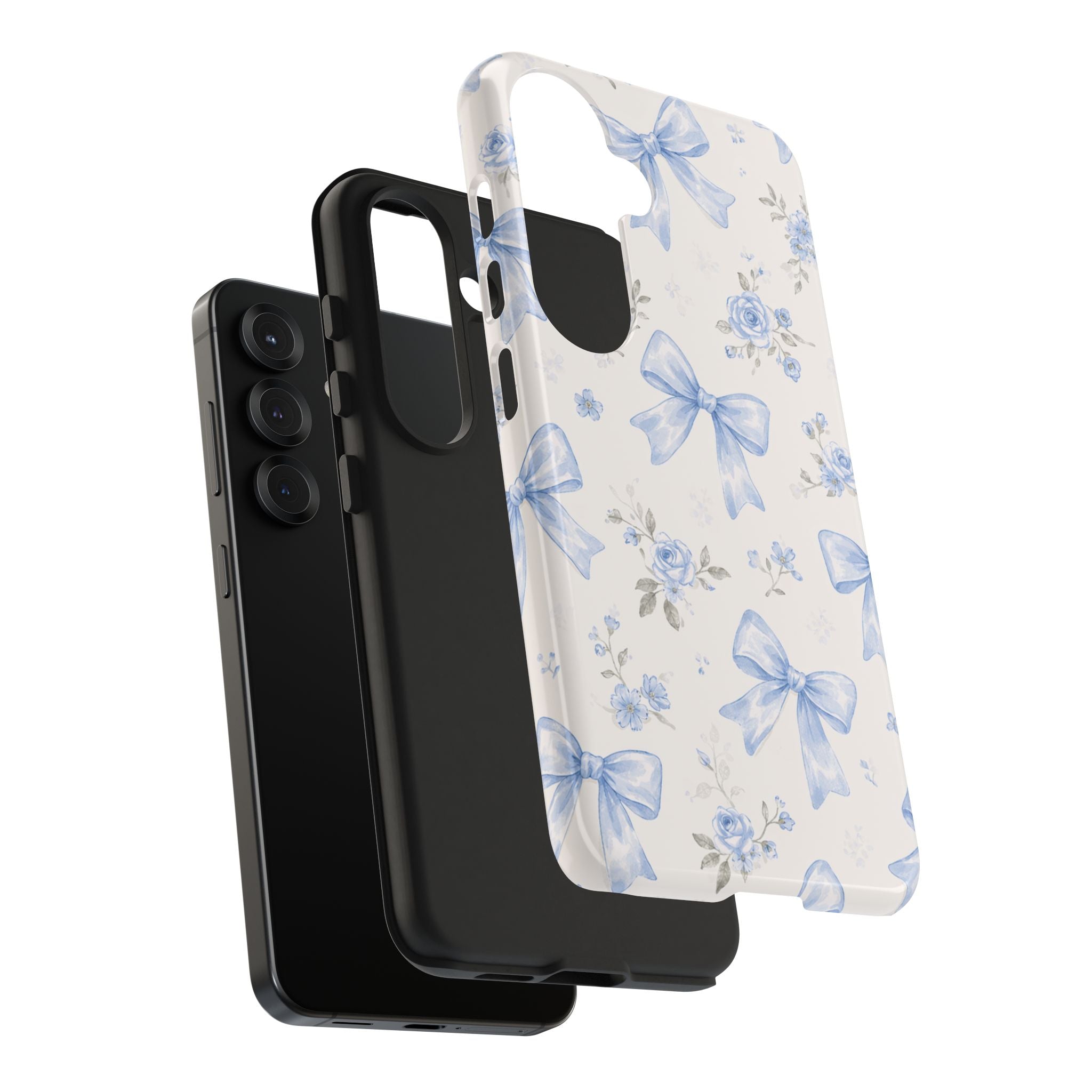 Blue Watercolor Bows Floral Pattern iPhone Case, Magnetic Impact-Resistant