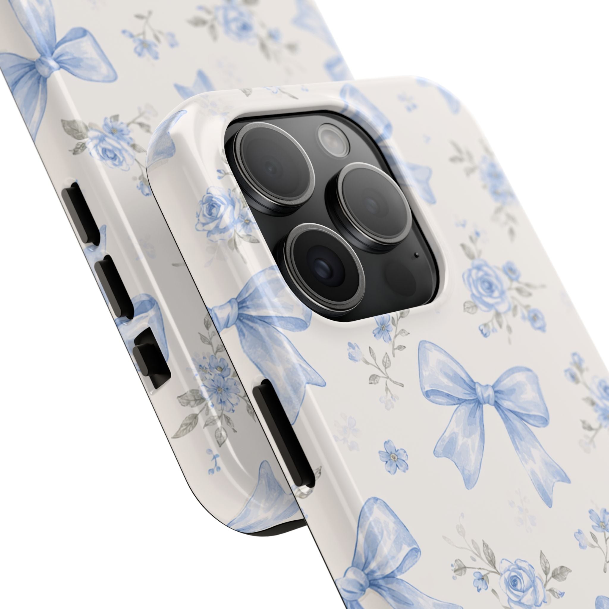 Blue Watercolor Bows iPhone Case, Floral Bow Pattern